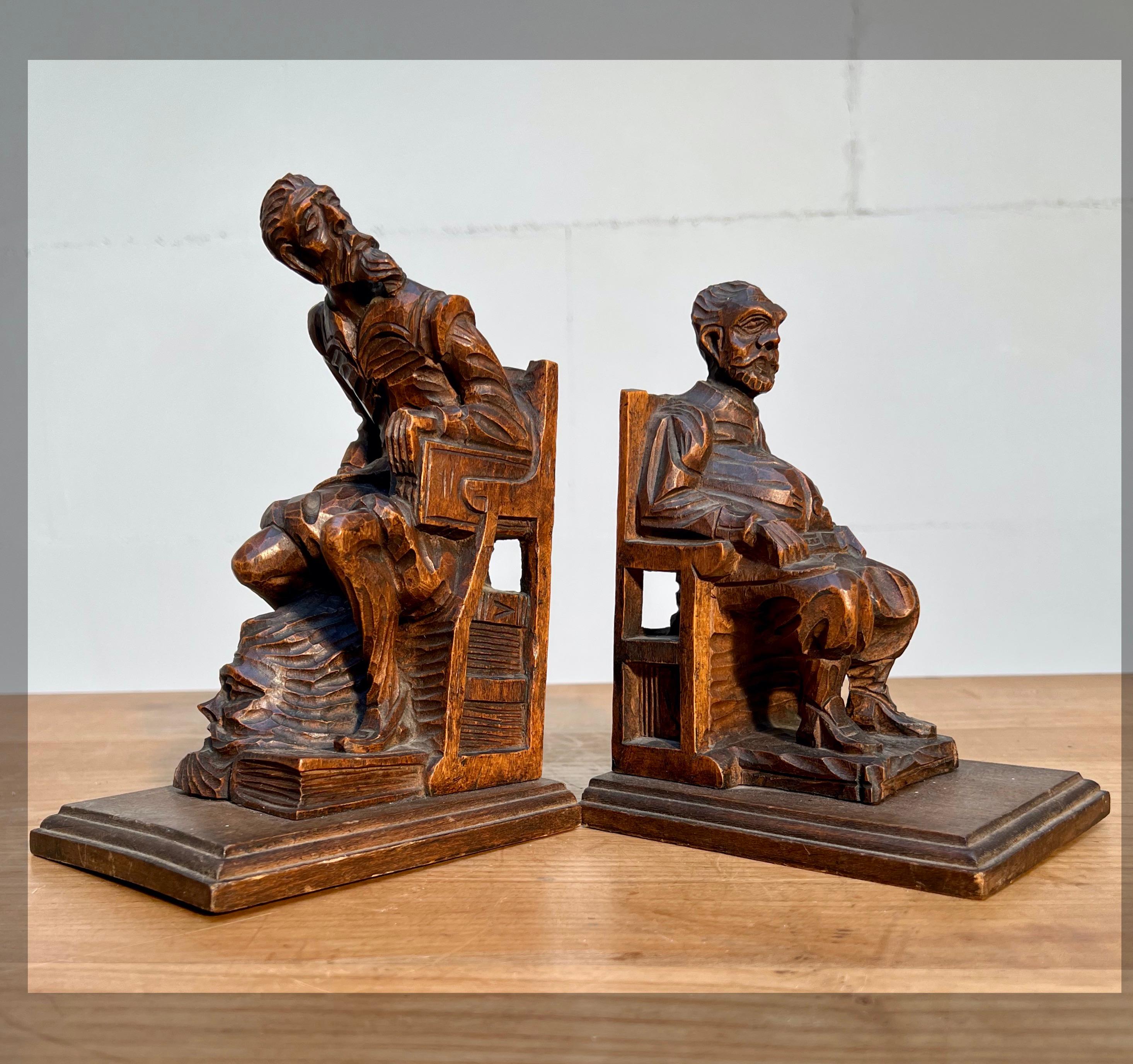 Finest quality carved and mint condition 1930s, famous novel bookends.

If you are looking for decorative, practical and very well-crafted bookends then this detailed pair could be perfect for you. The taller and slimmer figure obviously is Don