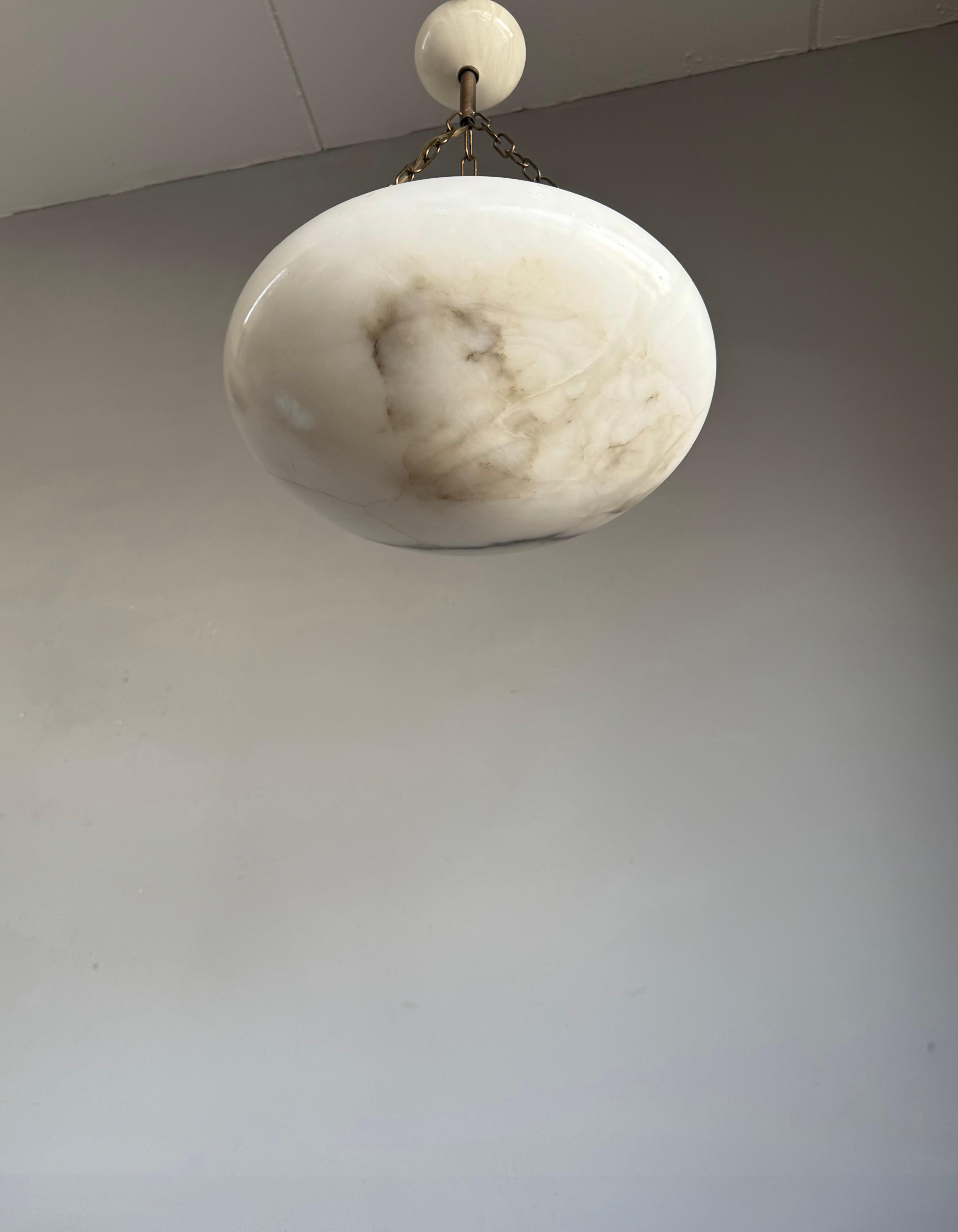 Good Size & Perfectly Balanced Antique Hand Crafted Alabaster Bowl Pendant Light 2