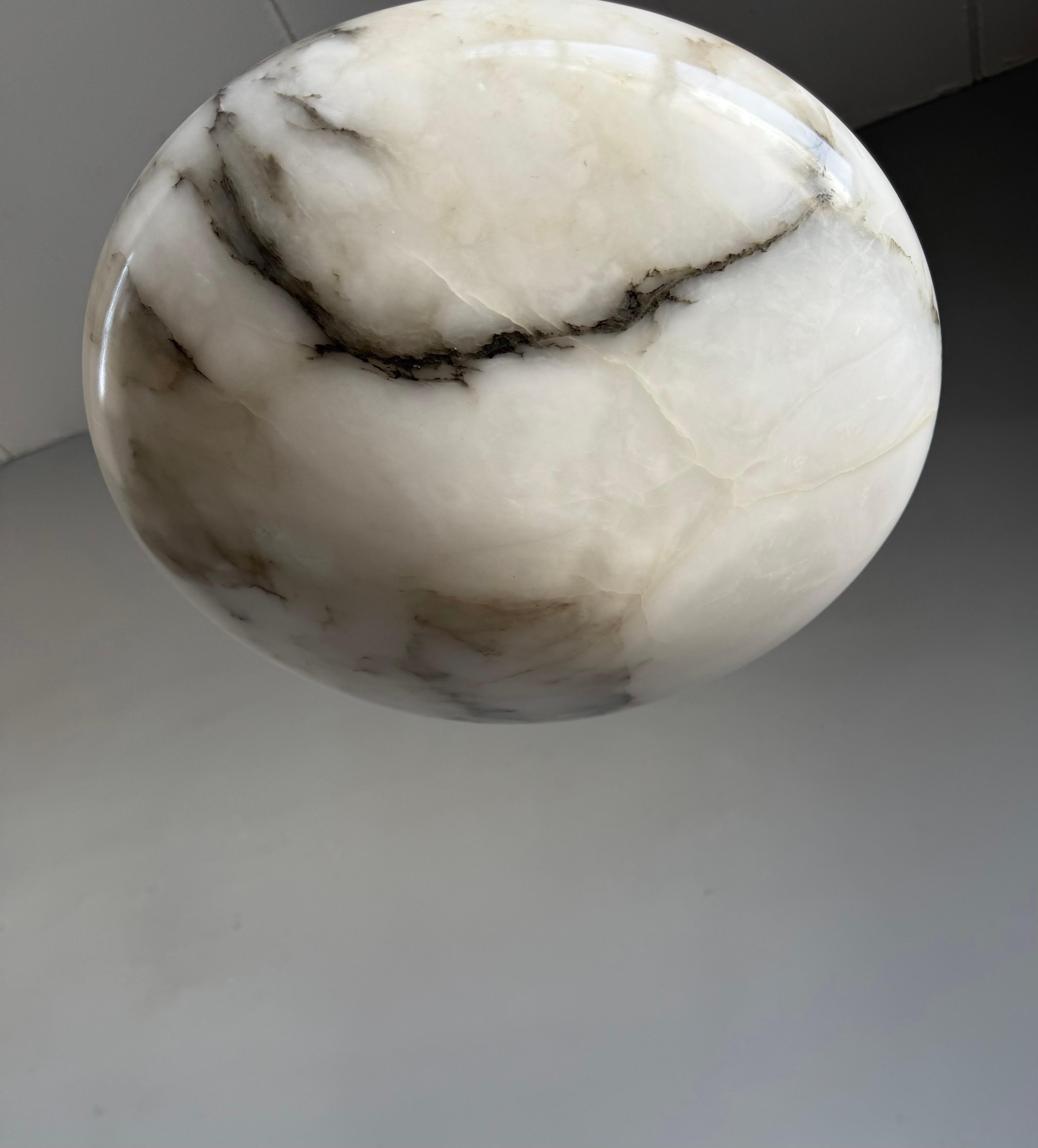 Good Size & Perfectly Balanced Antique Hand Crafted Alabaster Bowl Pendant Light 3