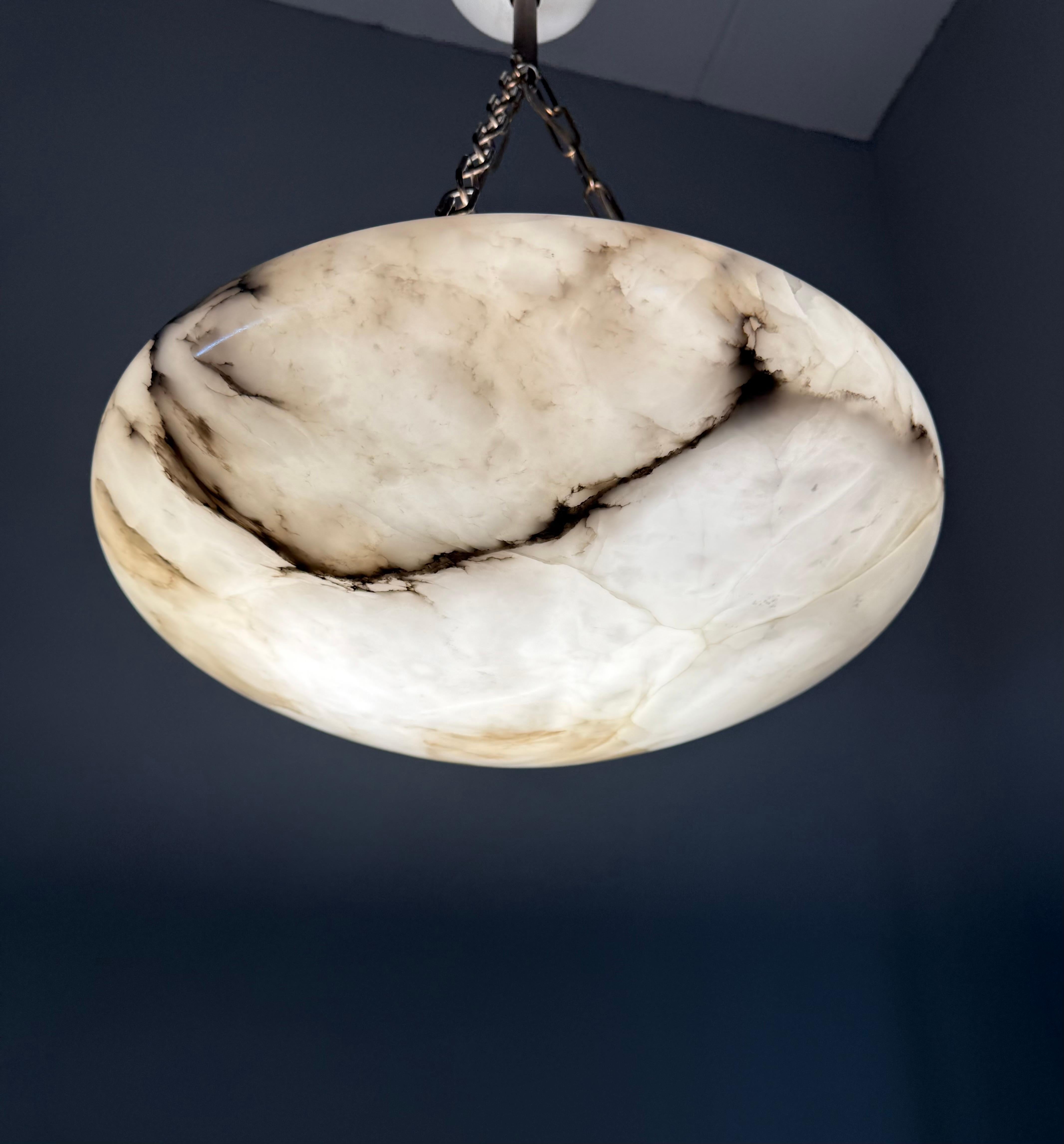Good Size & Perfectly Balanced Antique Hand Crafted Alabaster Bowl Pendant Light 4