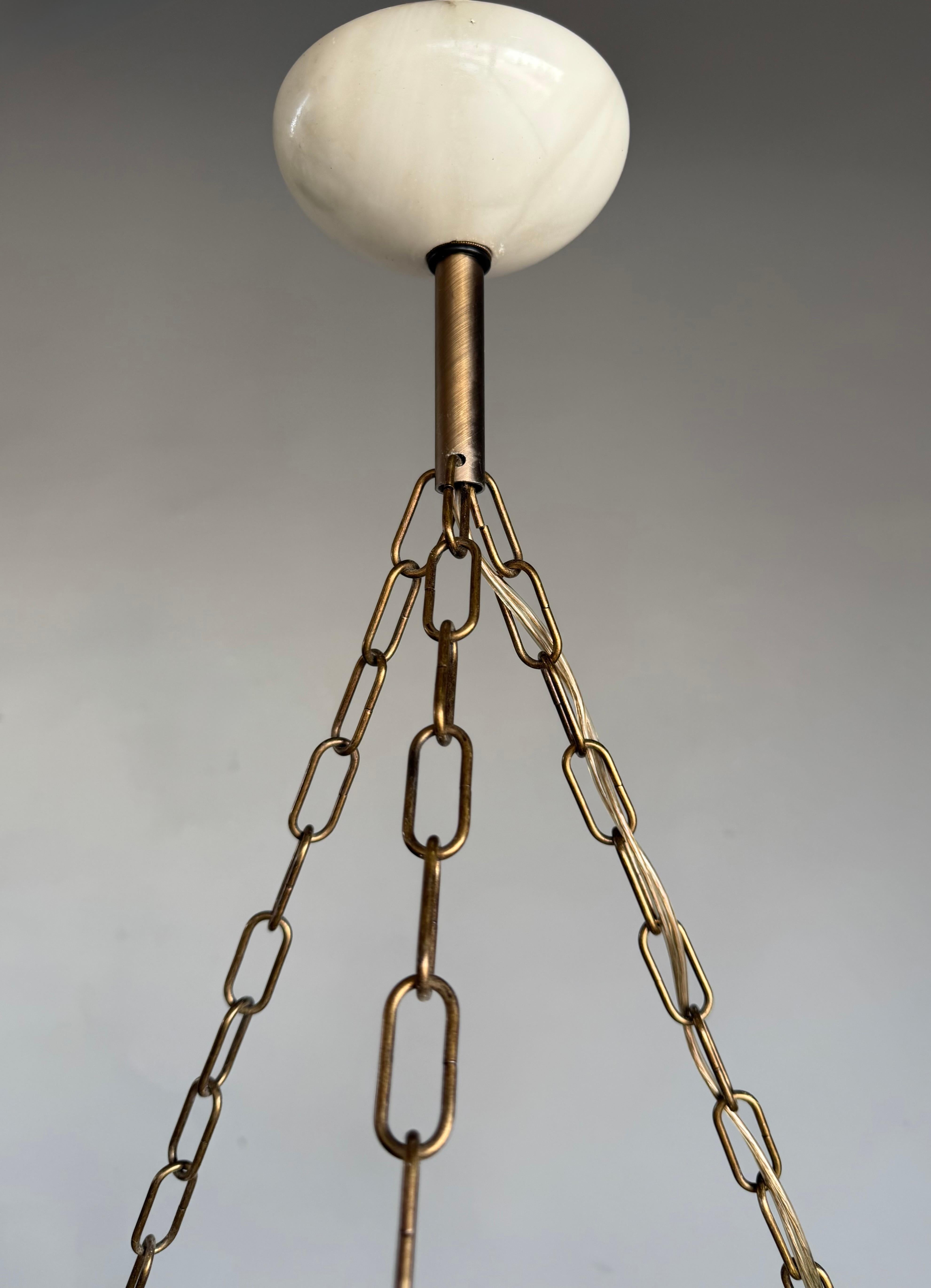 Good Size & Perfectly Balanced Antique Hand Crafted Alabaster Bowl Pendant Light 5