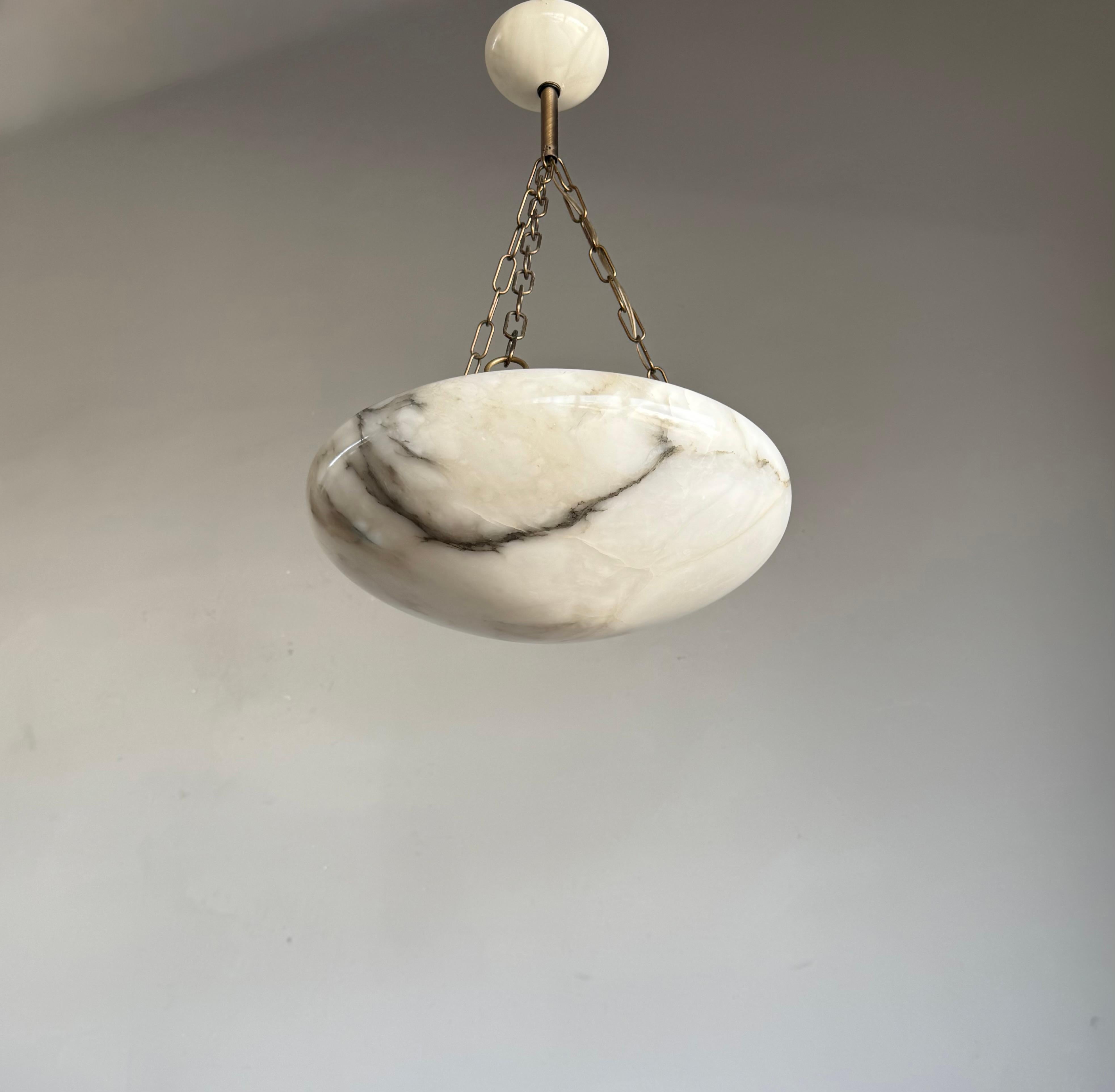Hand-Carved Good Size & Perfectly Balanced Antique Hand Crafted Alabaster Bowl Pendant Light