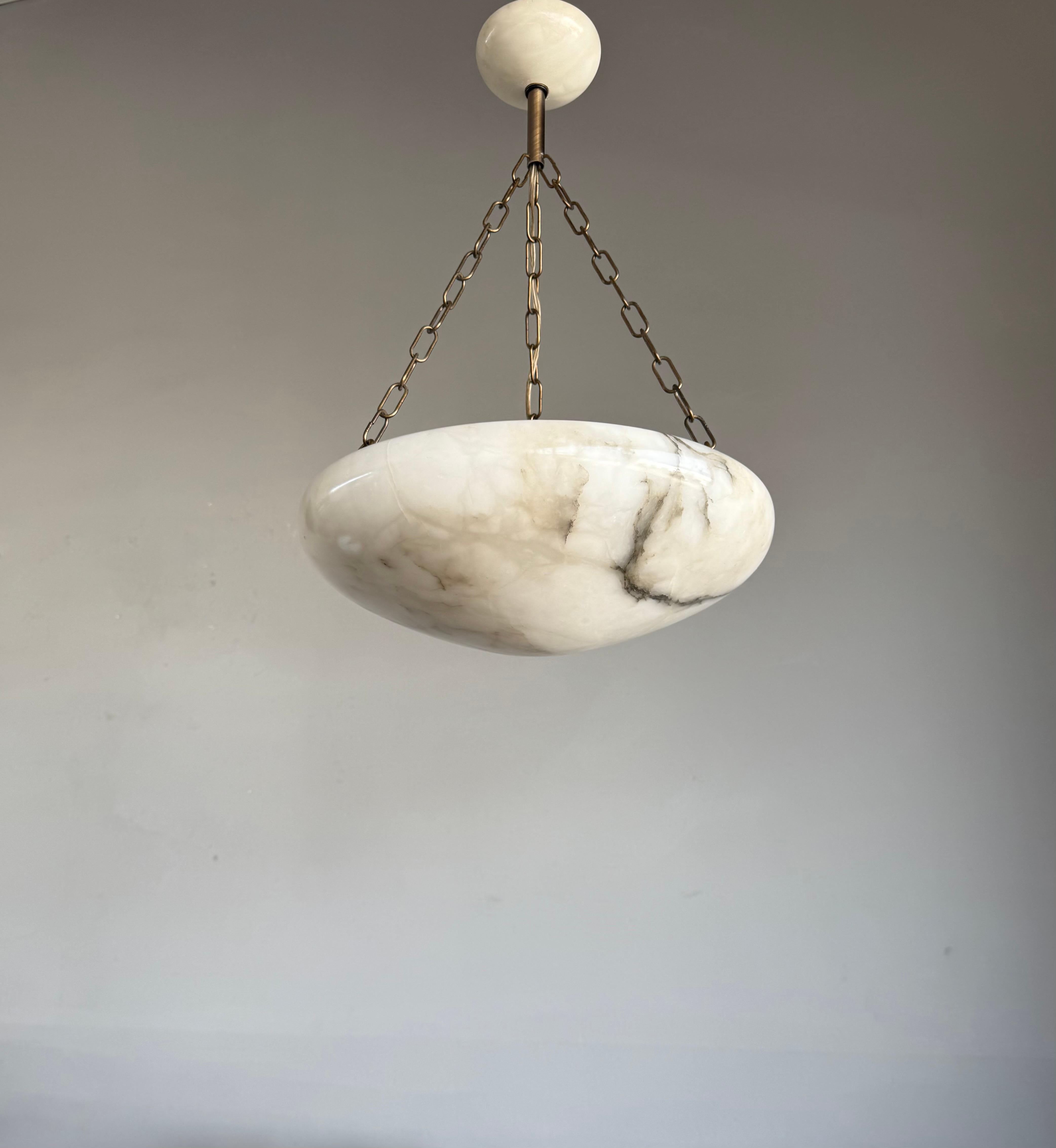 20th Century Good Size & Perfectly Balanced Antique Hand Crafted Alabaster Bowl Pendant Light
