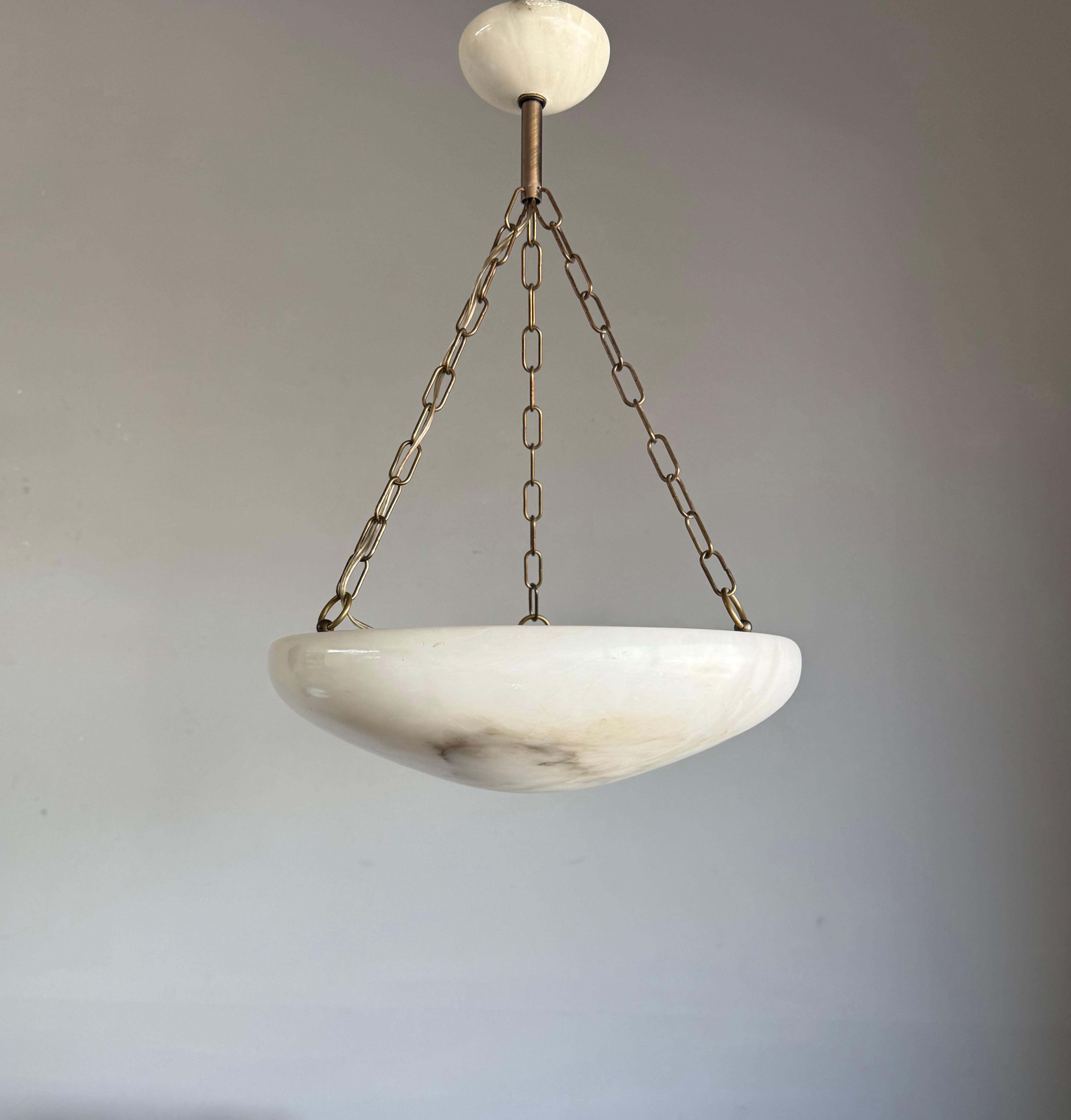 Brass Good Size & Perfectly Balanced Antique Hand Crafted Alabaster Bowl Pendant Light