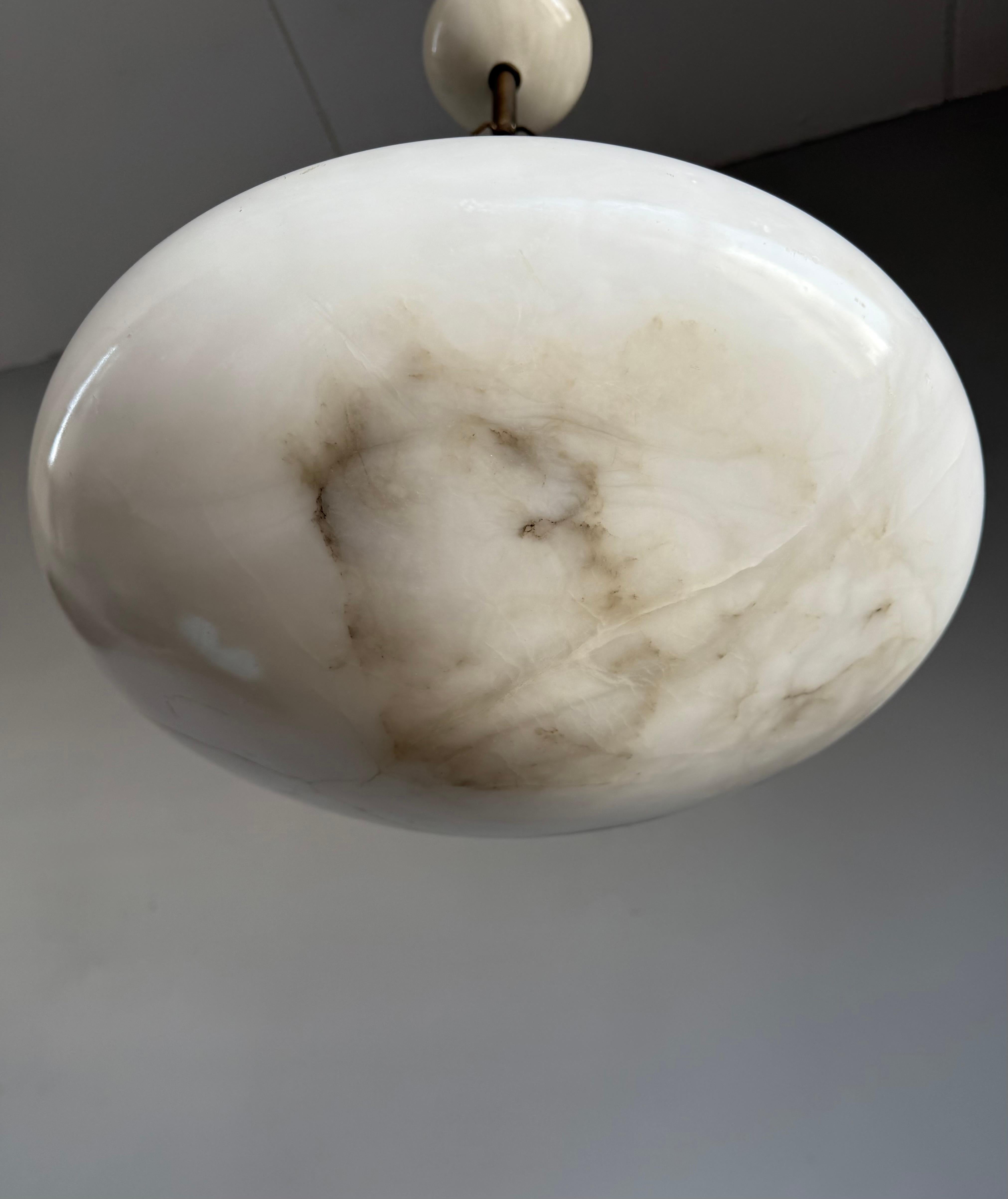 Good Size & Perfectly Balanced Antique Hand Crafted Alabaster Bowl Pendant Light 1