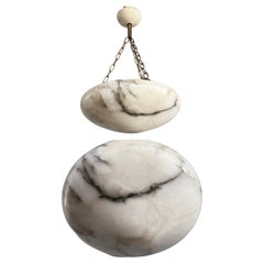Good Size & Perfectly Balanced Antique Hand Crafted Alabaster Bowl Pendant Light