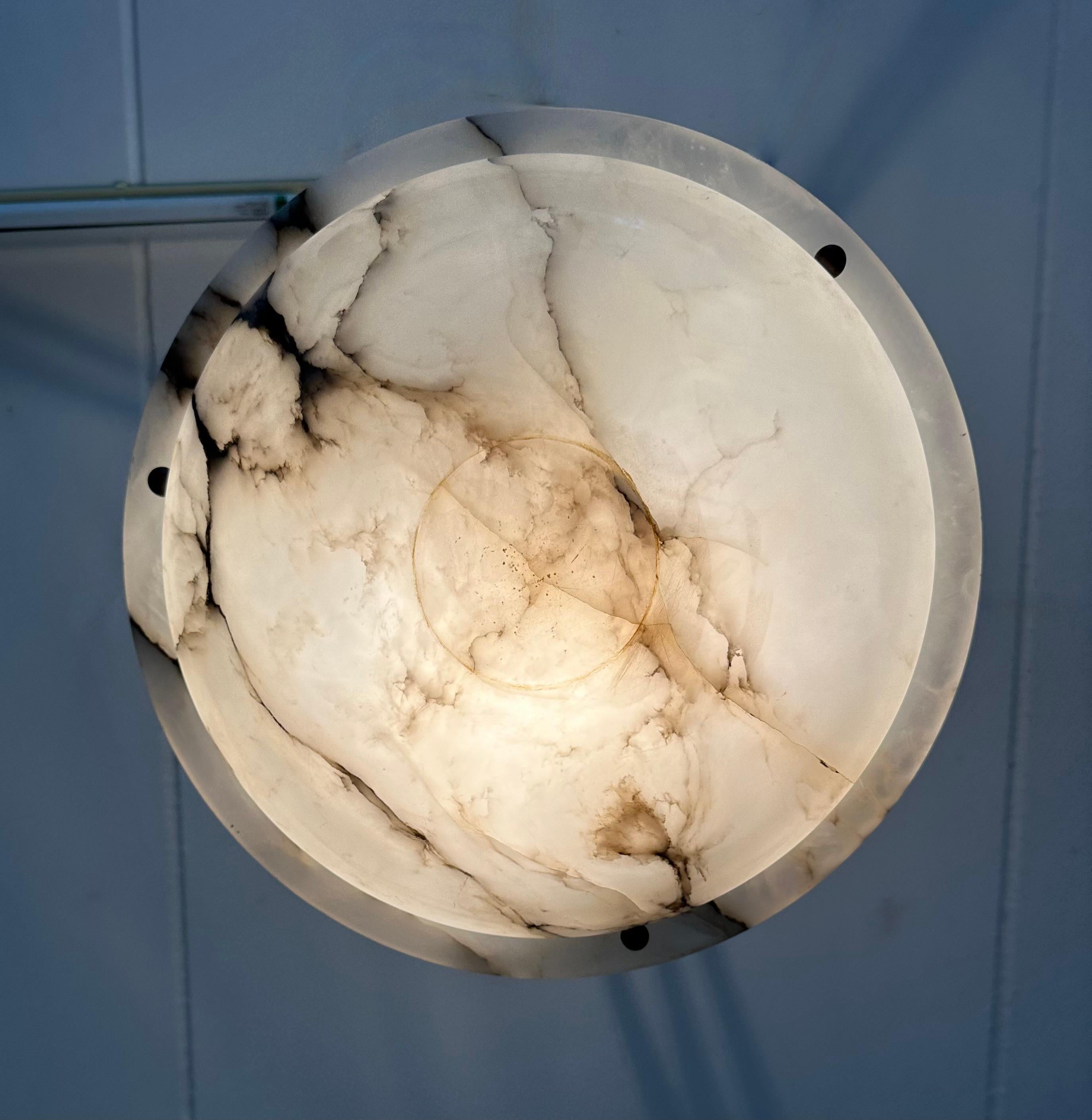 Good Size & Perfectly Balanced Art Deco White & Black Alabaster Pendant Light 11