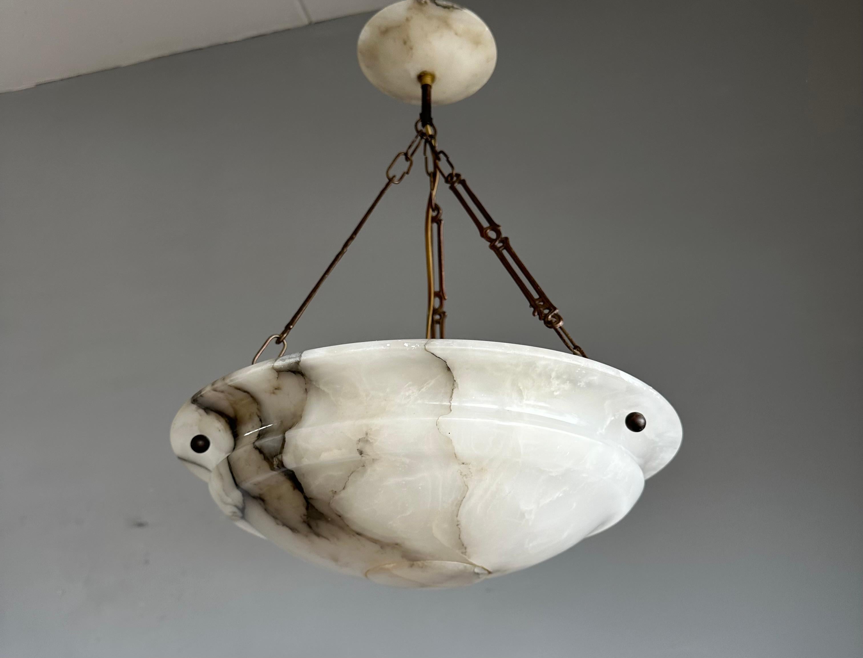Unknown Good Size & Perfectly Balanced Art Deco White & Black Alabaster Pendant Light For Sale