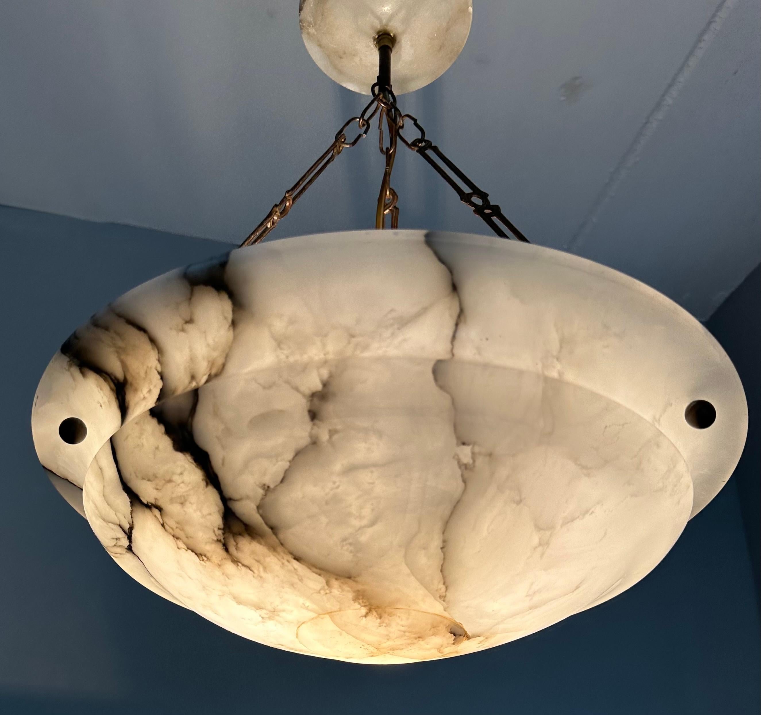 20th Century Good Size & Perfectly Balanced Art Deco White & Black Alabaster Pendant Light