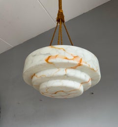 Good Size & Pure Art Deco Layered Glass Art Pendant / Chandelier with Rope, 1915