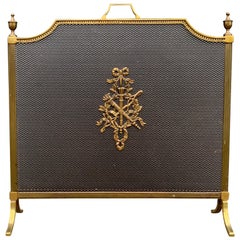 Retro Good Size, Solid Bronze and Wrought Iron French Firescreen with Mint Wire Mesh