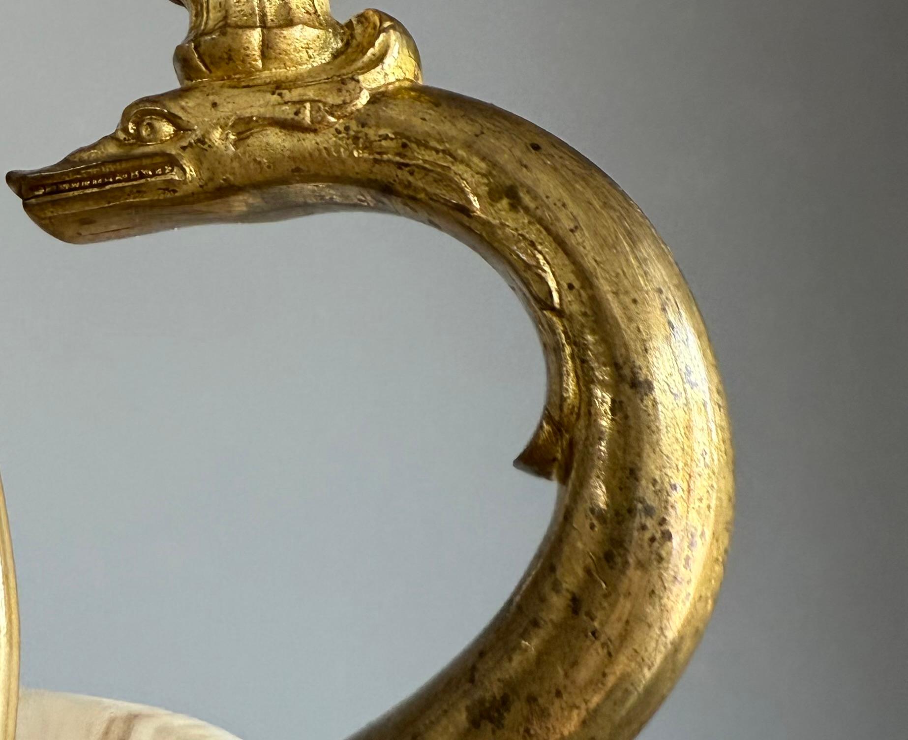 20th Century Good Size & Timeless Antique White Alabaster Pendant Light w. Gilt Sea Creatures For Sale