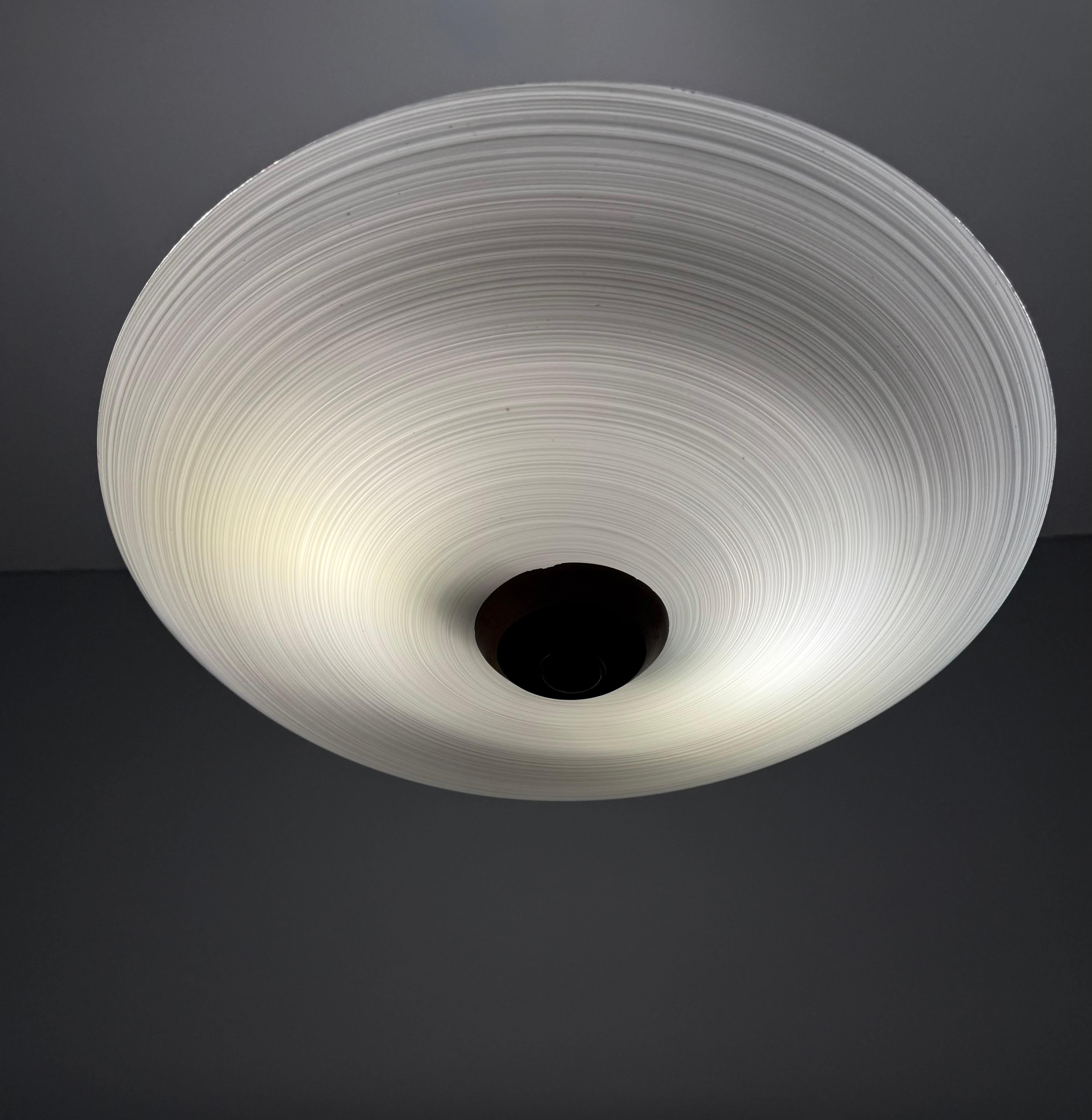 Good Size & Top Quality 2-Light Midcentury White & Grey Art Glass Flush Mount For Sale 3