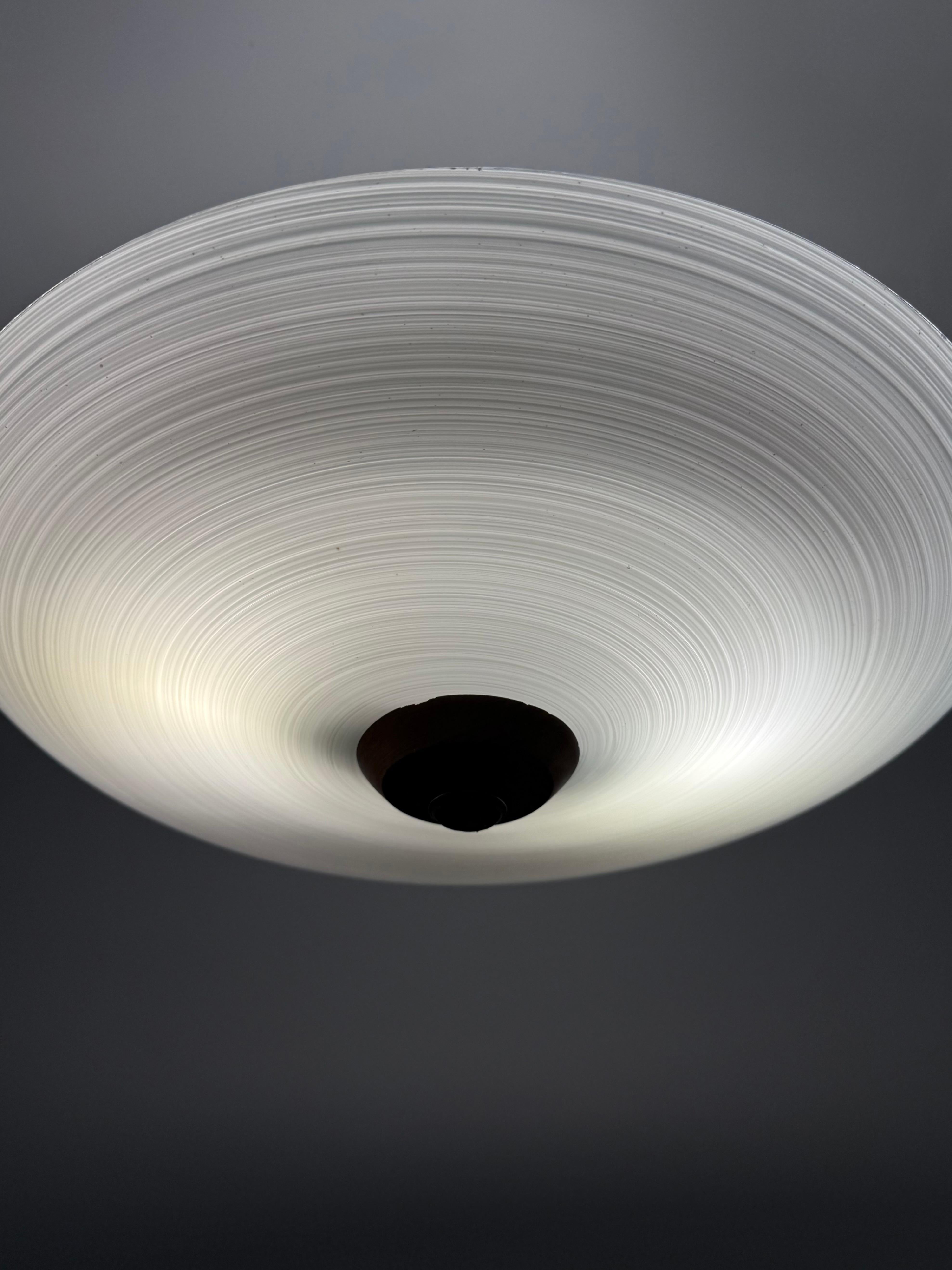 Good Size & Top Quality 2-Light Midcentury White & Grey Art Glass Flush Mount For Sale 4