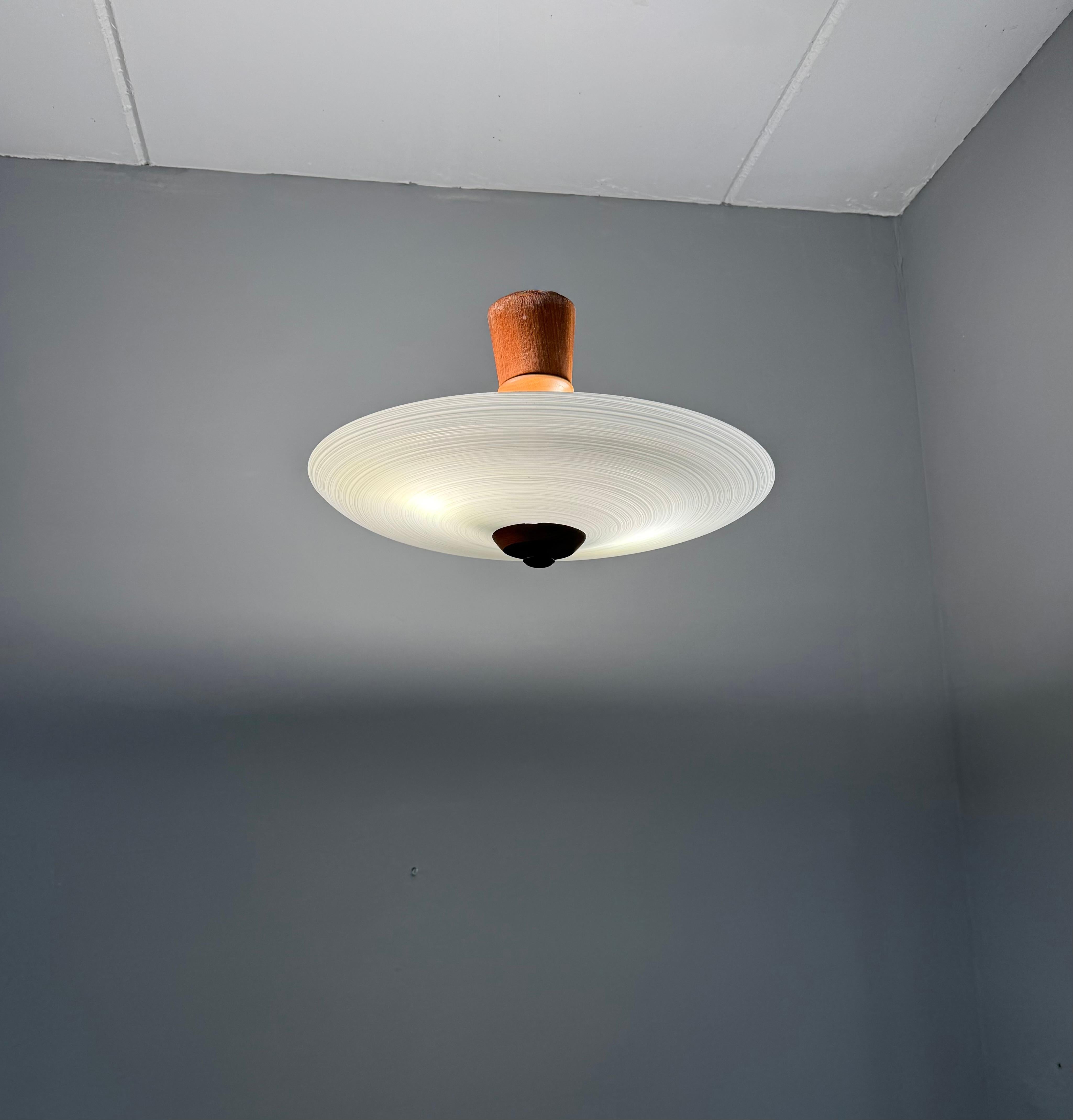 Good Size & Top Quality 2-Light Midcentury White & Grey Art Glass Flush Mount For Sale 6