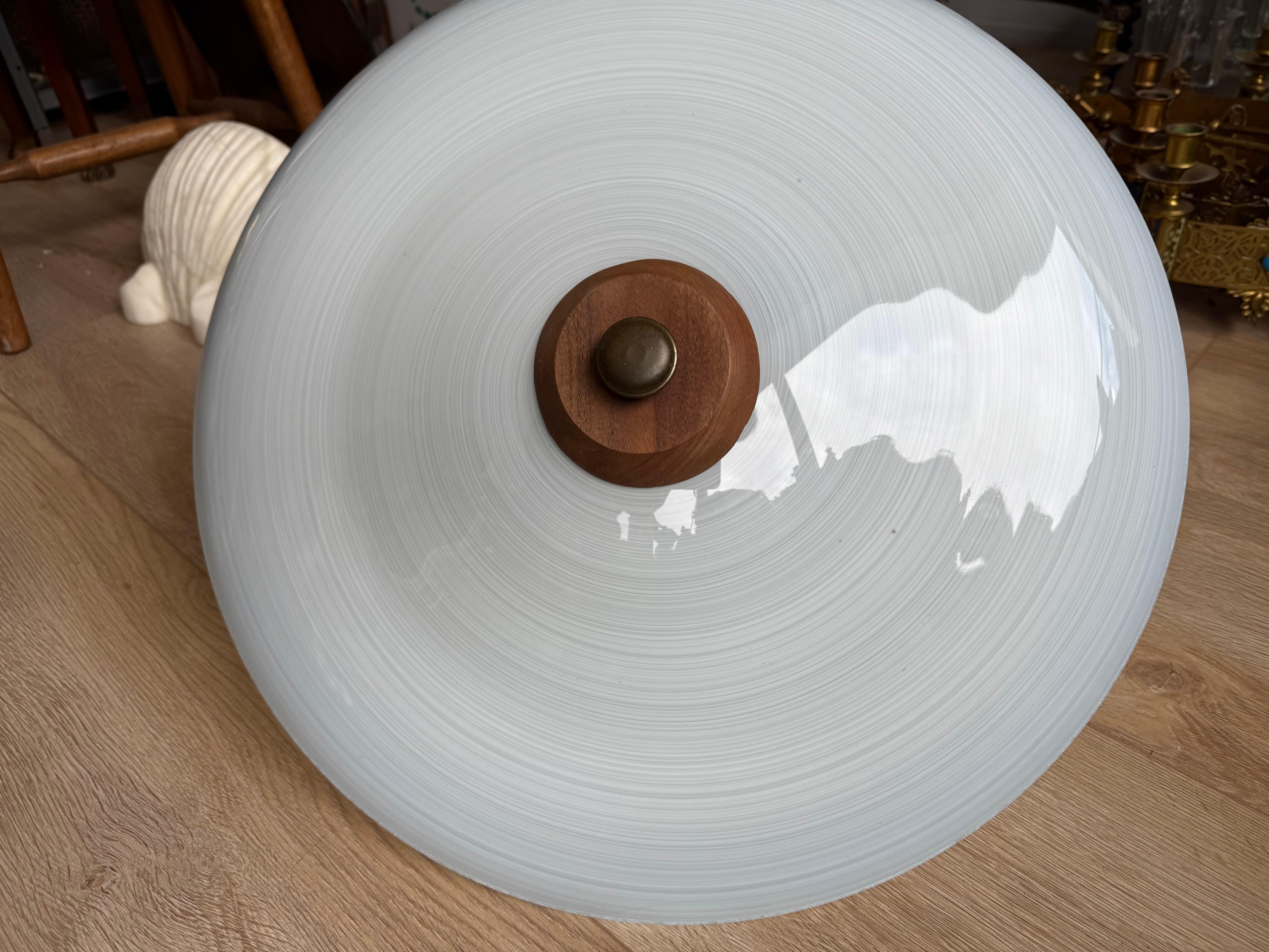 Good Size & Top Quality 2-Light Midcentury White & Grey Art Glass Flush Mount For Sale 8