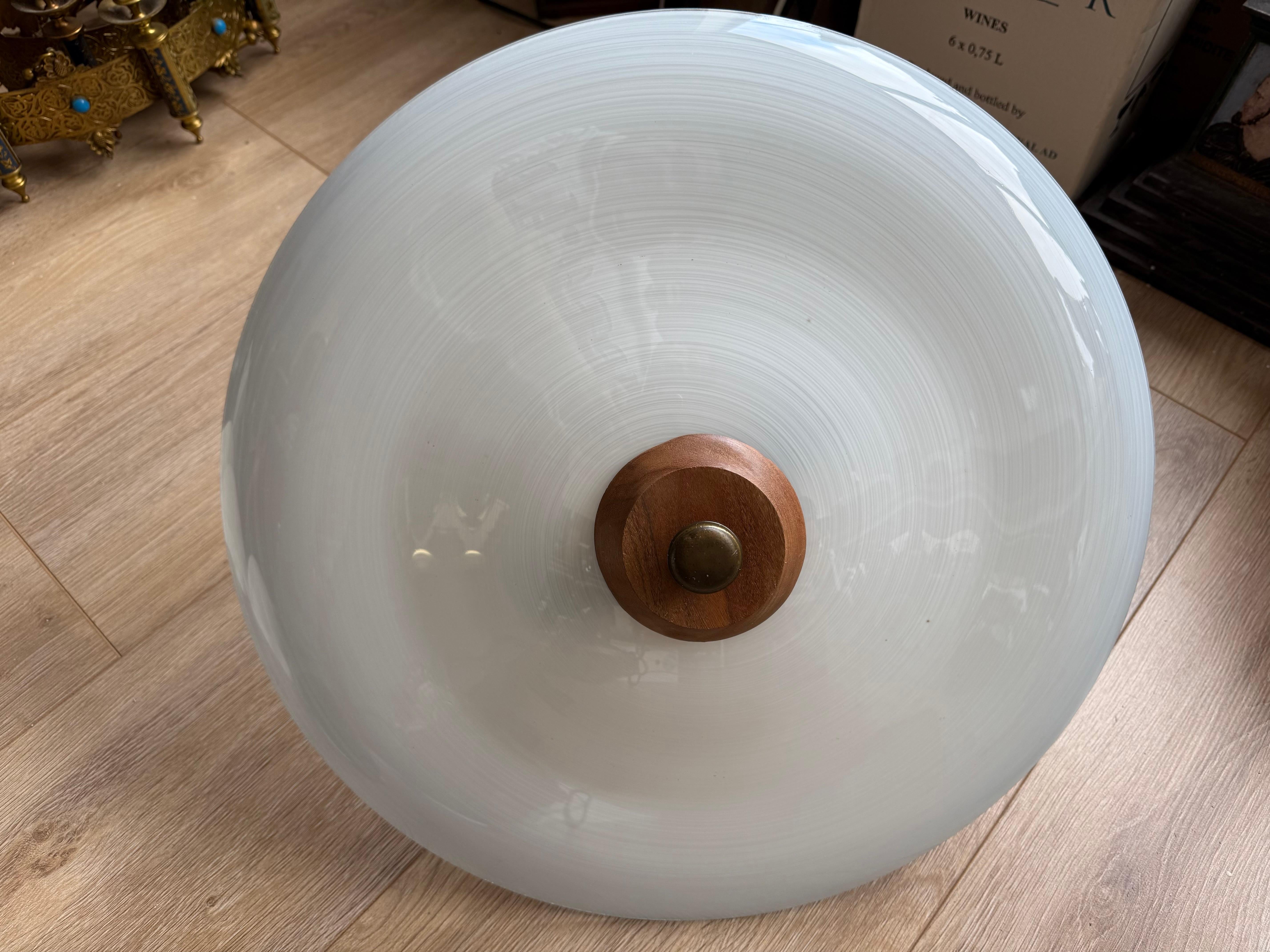 Good Size & Top Quality 2-Light Midcentury White & Grey Art Glass Flush Mount For Sale 9
