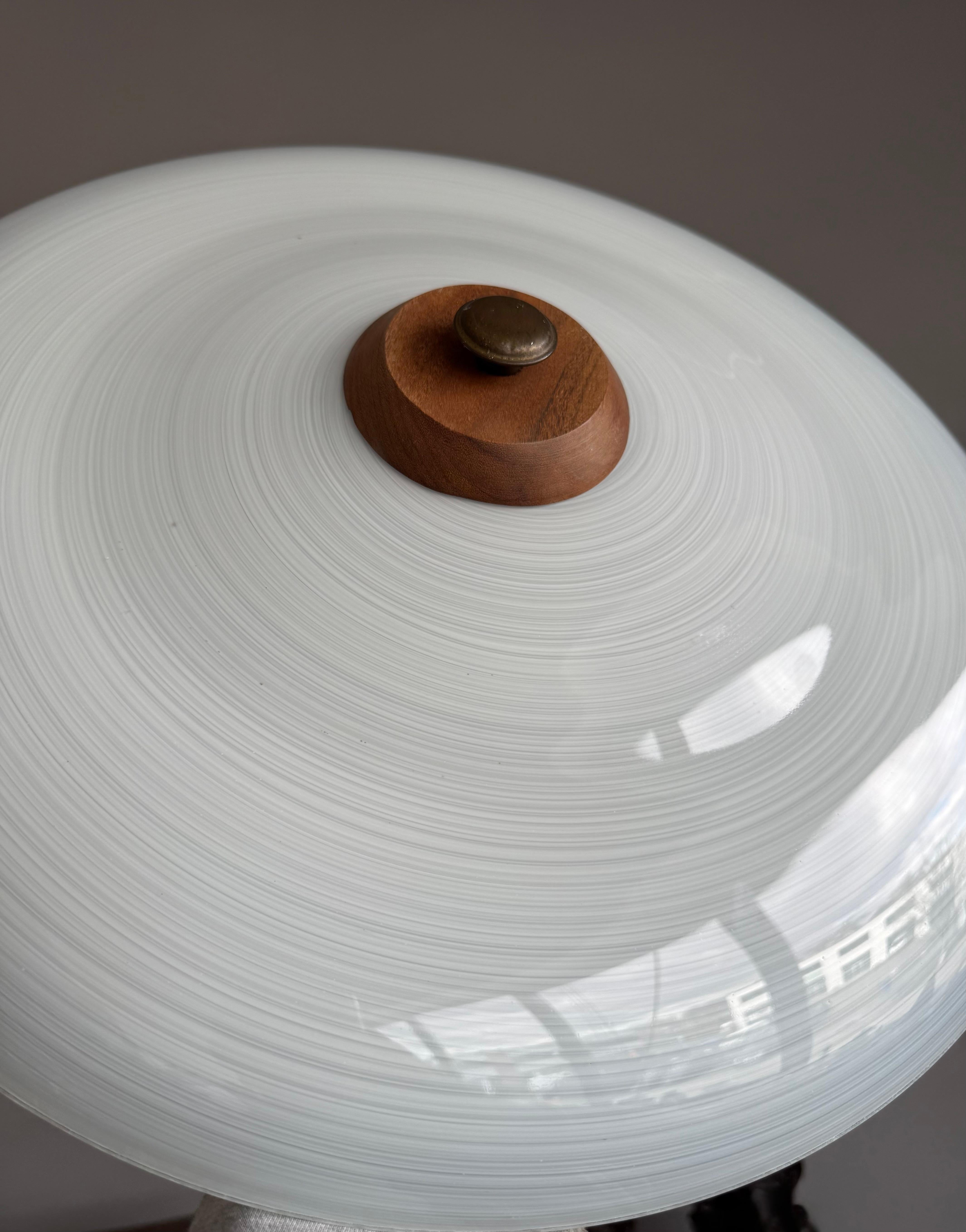 Good Size & Top Quality 2-Light Midcentury White & Grey Art Glass Flush Mount For Sale 10