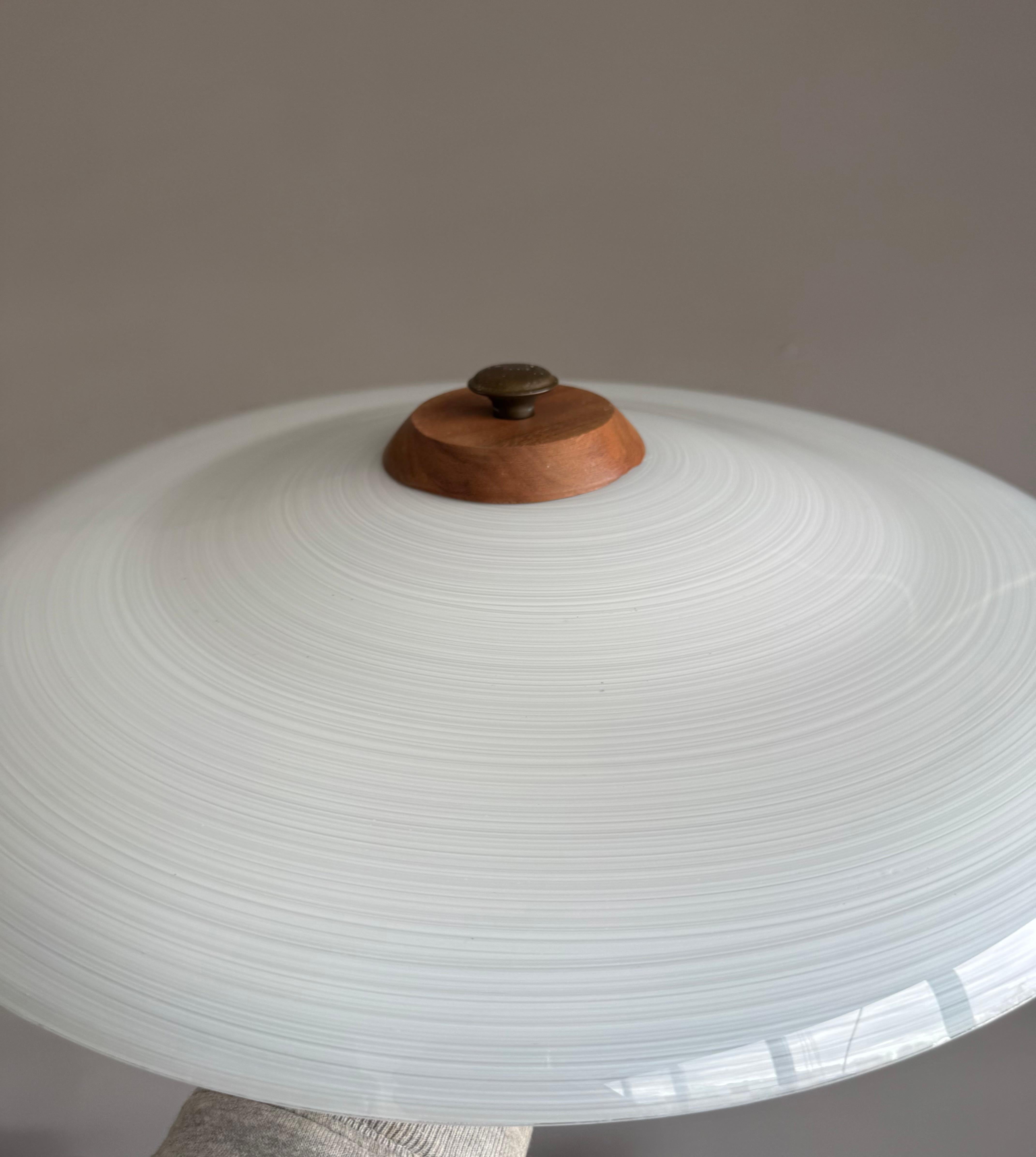 Good Size & Top Quality 2-Light Midcentury White & Grey Art Glass Flush Mount For Sale 11