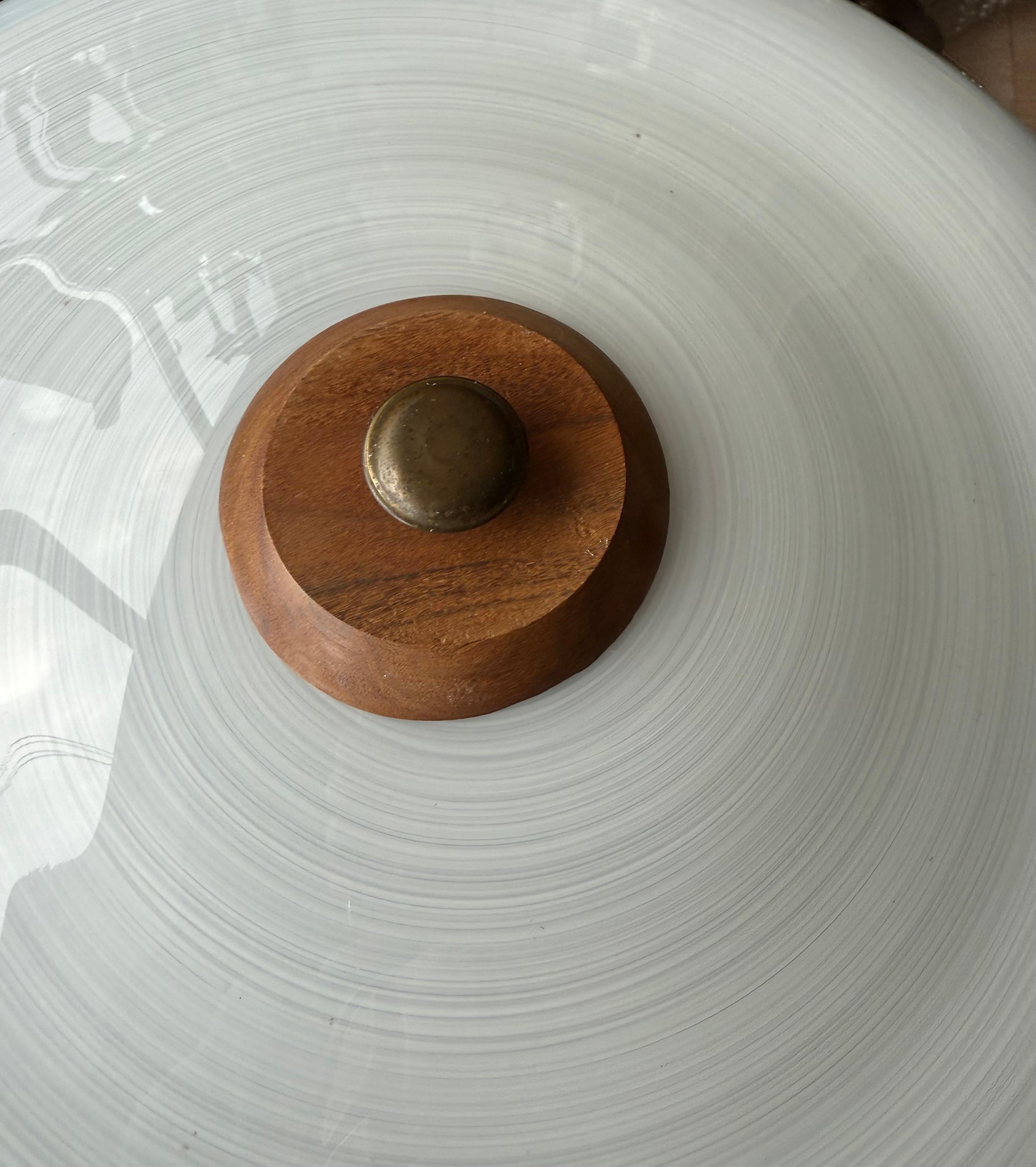 Good Size & Top Quality 2-Light Midcentury White & Grey Art Glass Flush Mount For Sale 12