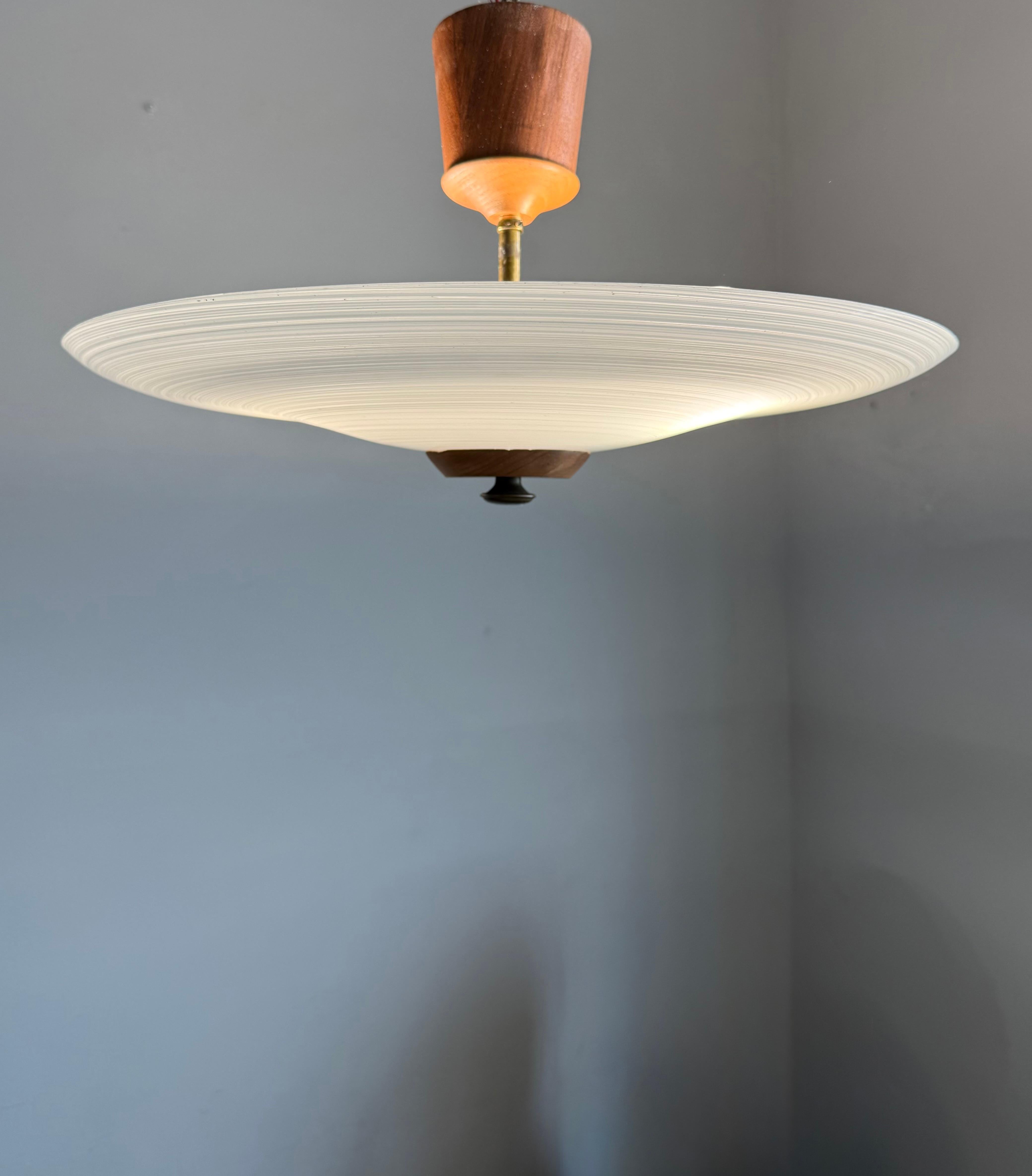 European Good Size & Top Quality 2-Light Midcentury White & Grey Art Glass Flush Mount For Sale