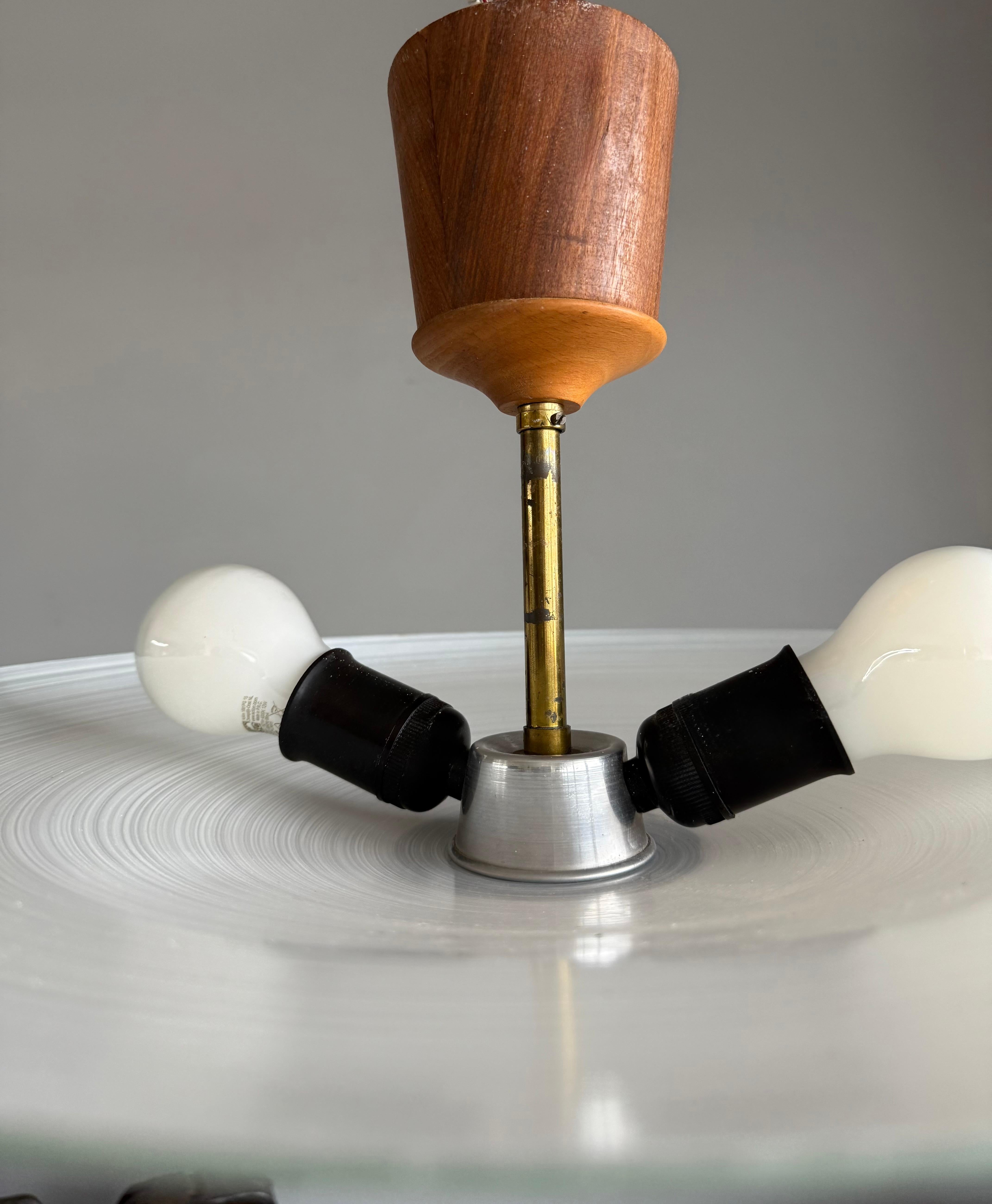 Good Size & Top Quality 2-Light Midcentury White & Grey Art Glass Flush Mount In Good Condition For Sale In Lisse, NL