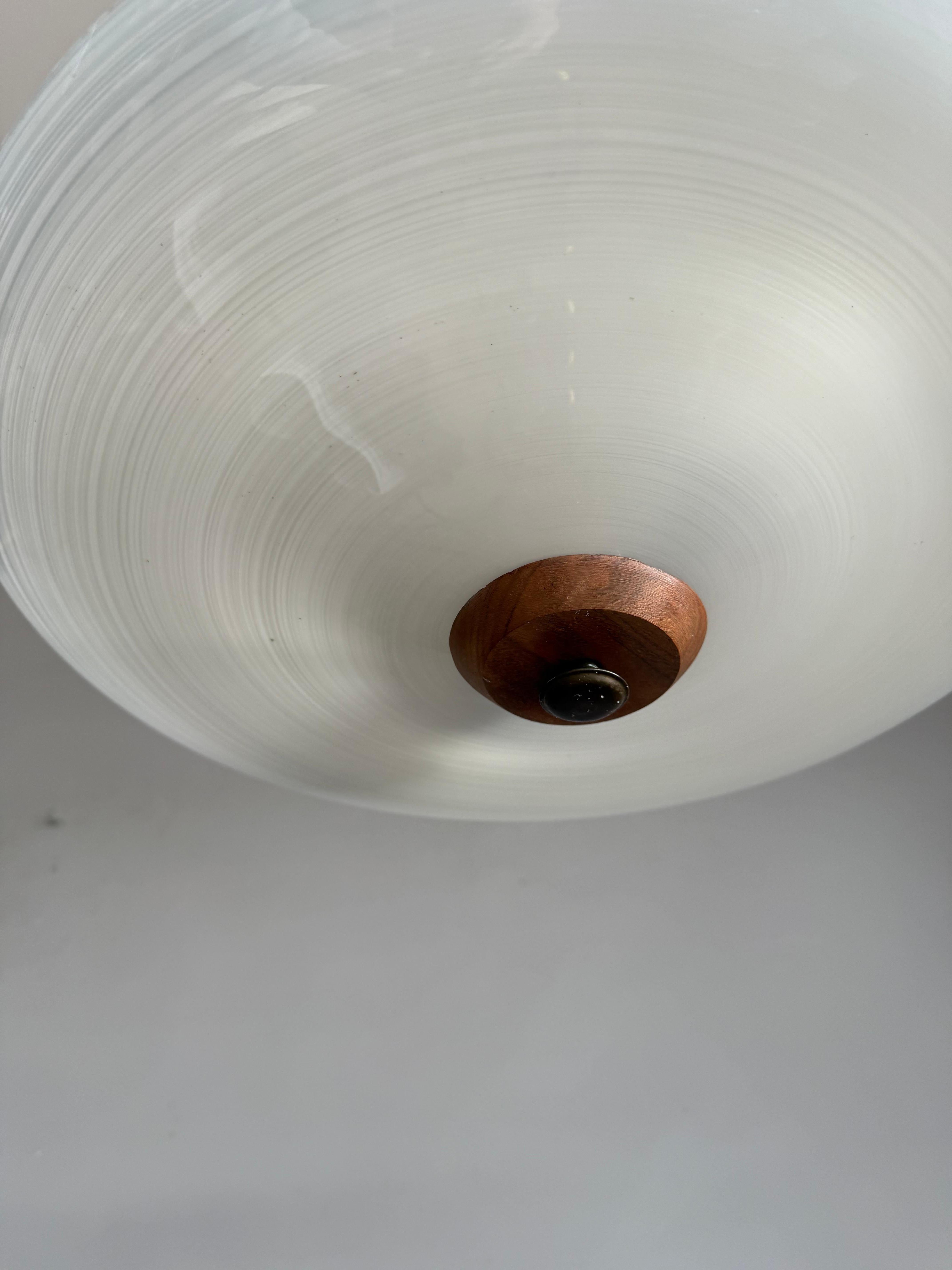 20th Century Good Size & Top Quality 2-Light Midcentury White & Grey Art Glass Flush Mount For Sale