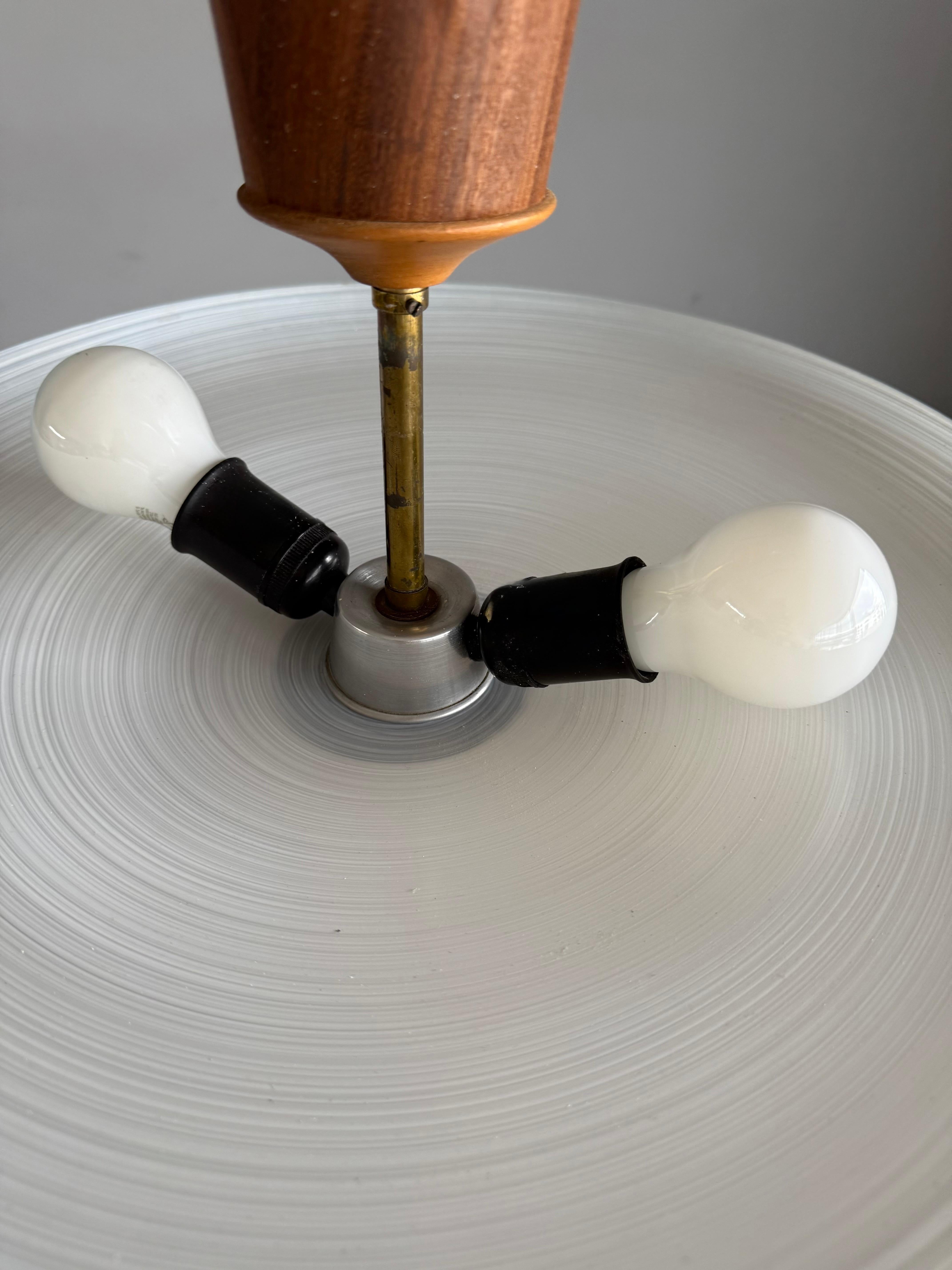 Good Size & Top Quality 2-Light Midcentury White & Grey Art Glass Flush Mount For Sale 1