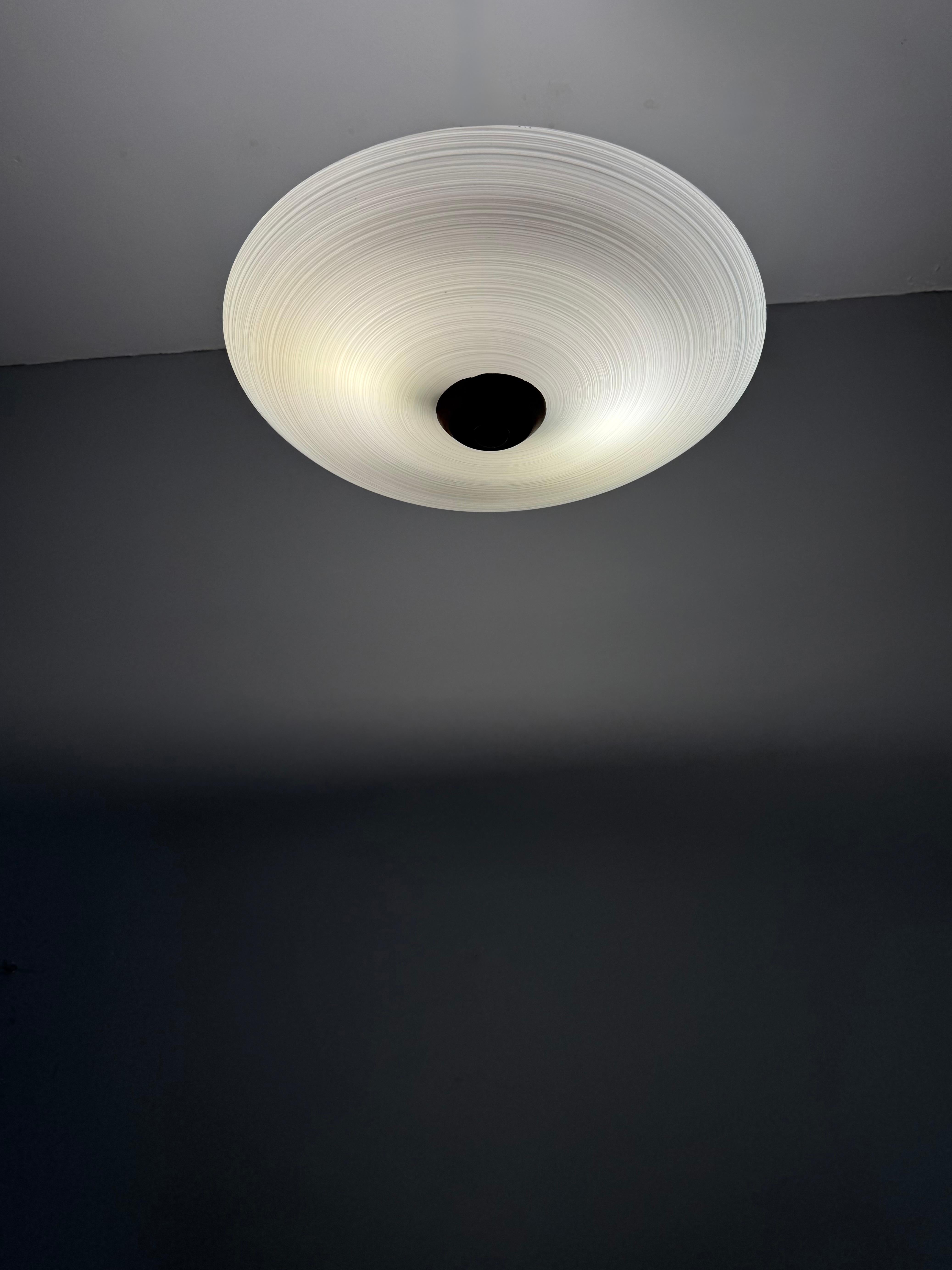 Good Size & Top Quality 2-Light Midcentury White & Grey Art Glass Flush Mount For Sale 2