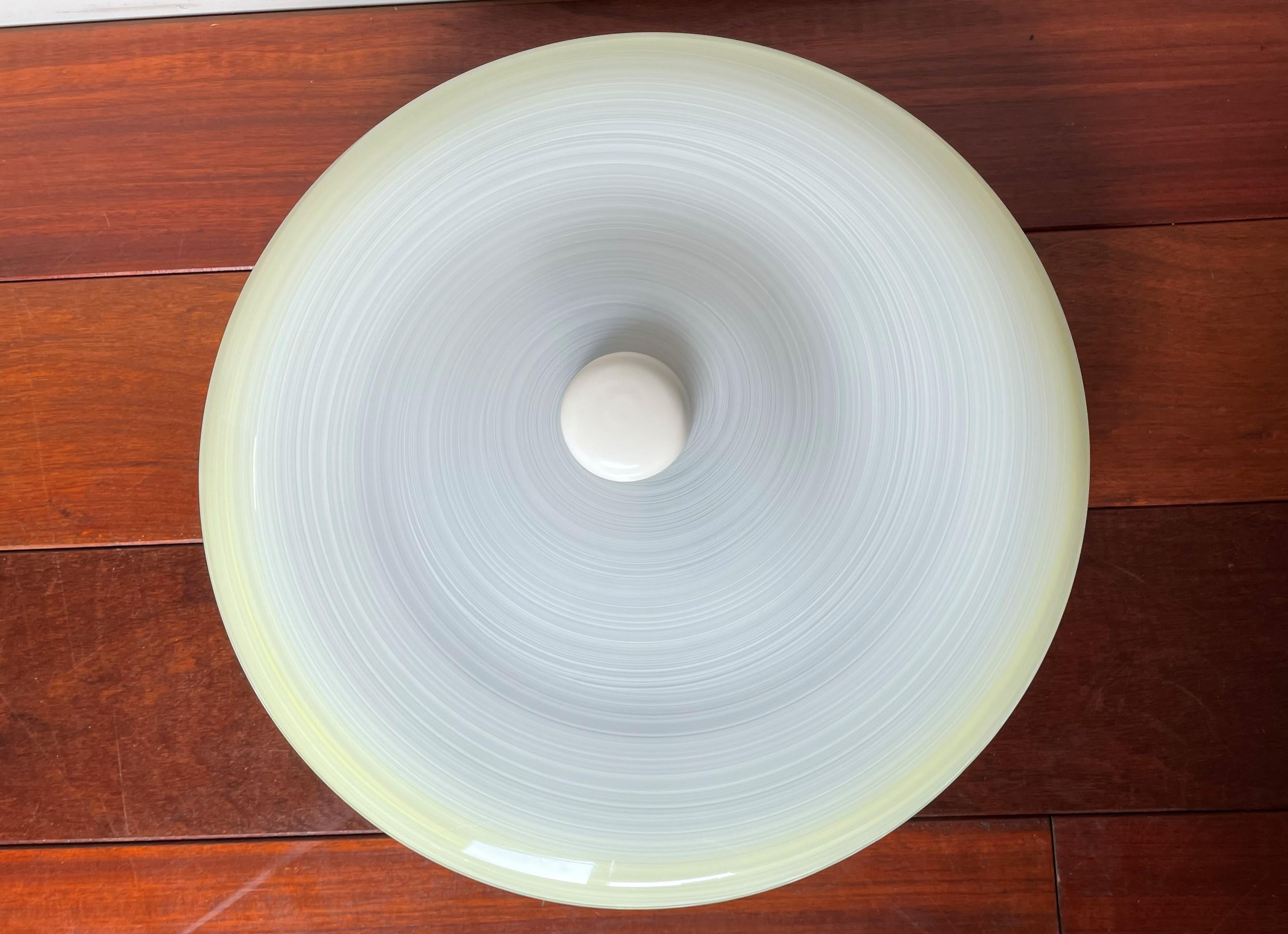 Good Size & Top Quality 2-Light Midcentury Yellow & White Art Glass Flush Mount 6