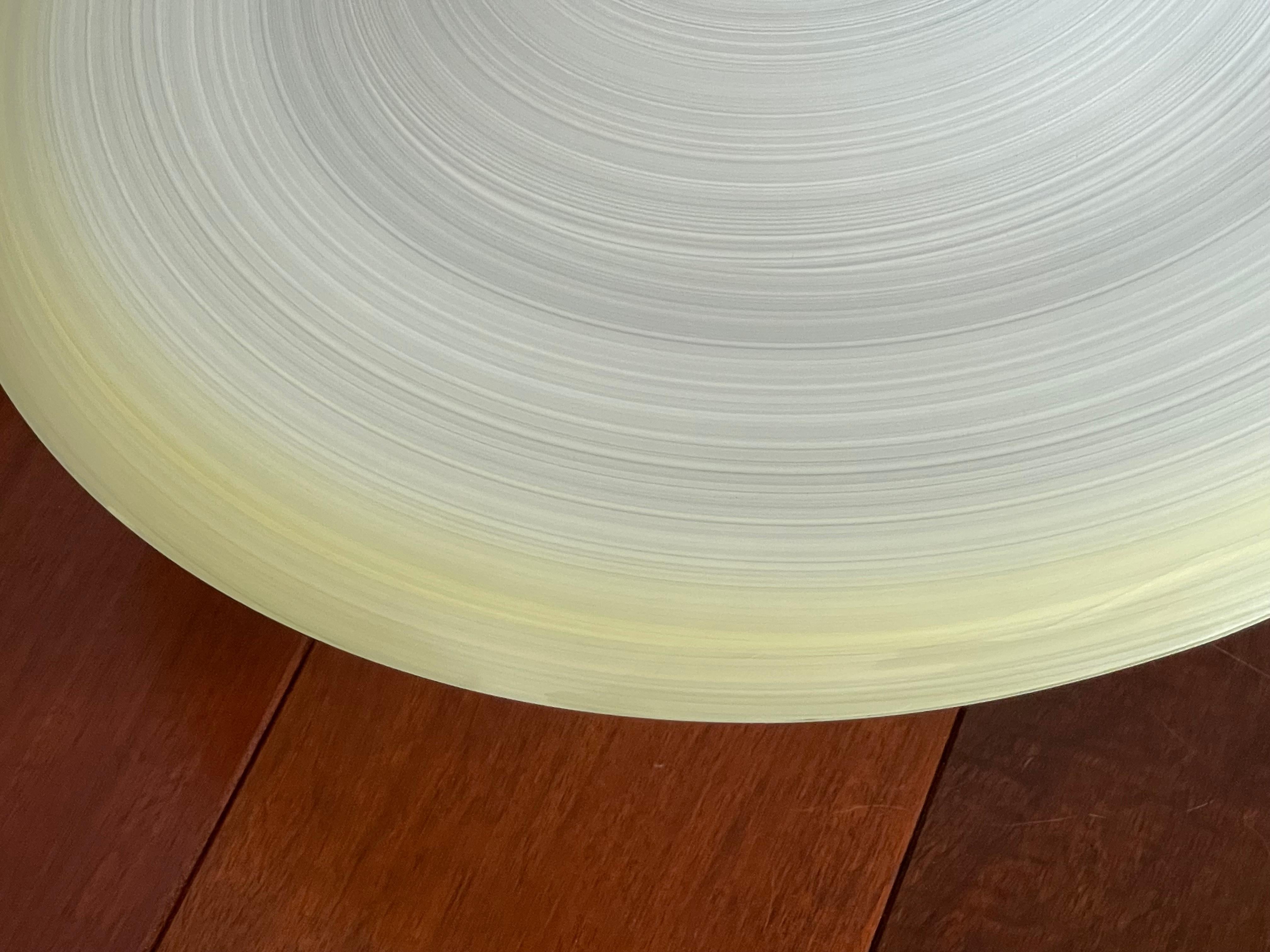 Good Size & Top Quality 2-Light Midcentury Yellow & White Art Glass Flush Mount 10