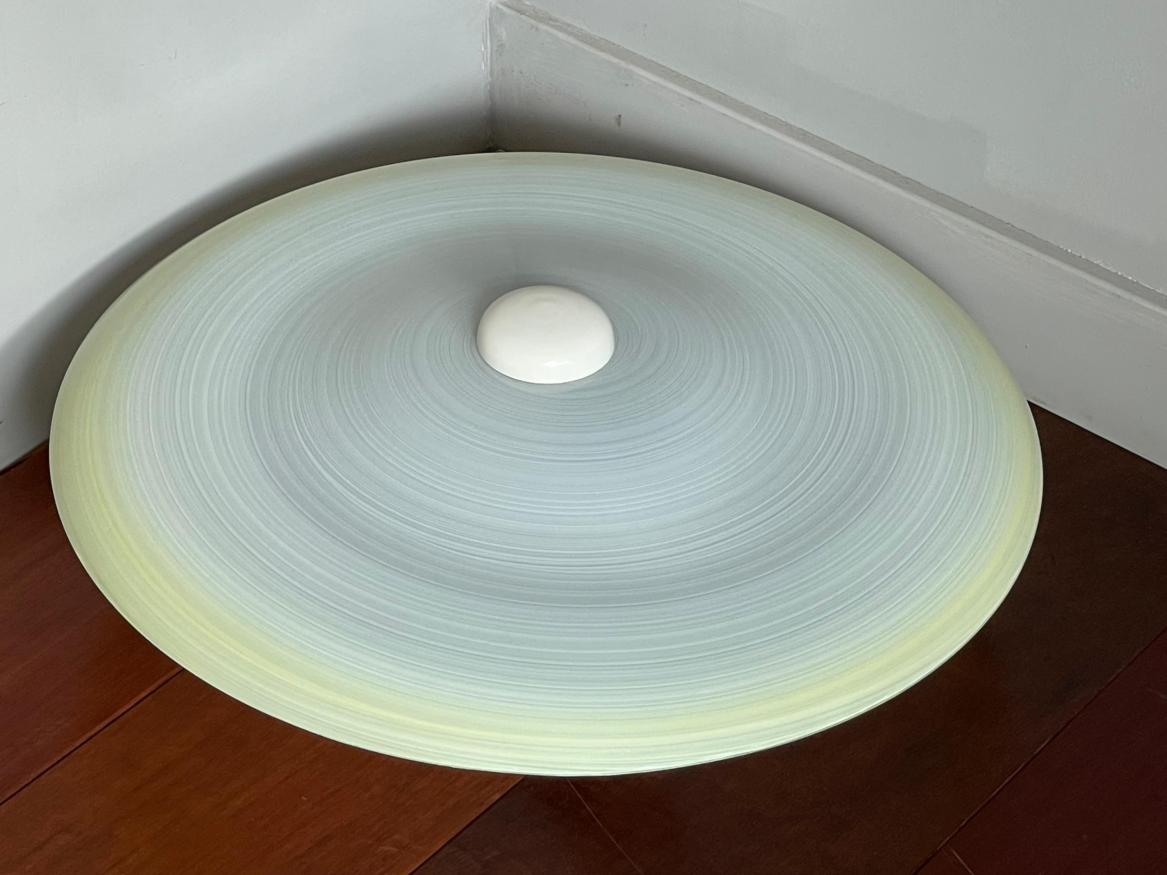 Hand-Crafted Good Size & Top Quality 2-Light Midcentury Yellow & White Art Glass Flush Mount