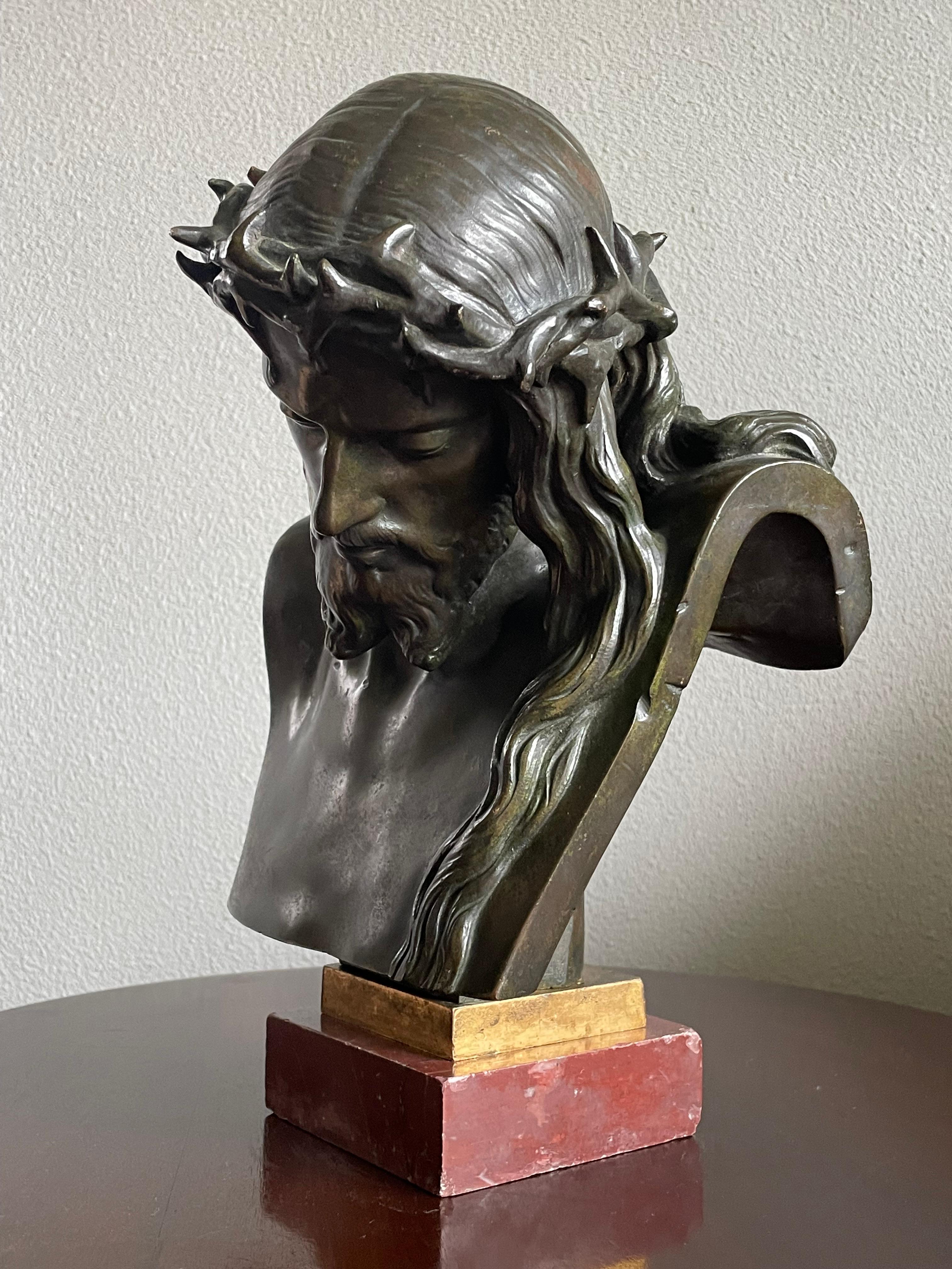 Good Size & Top Quality Bronze Bust of Christ By F. Barbedienne & J. Clésinger For Sale 4