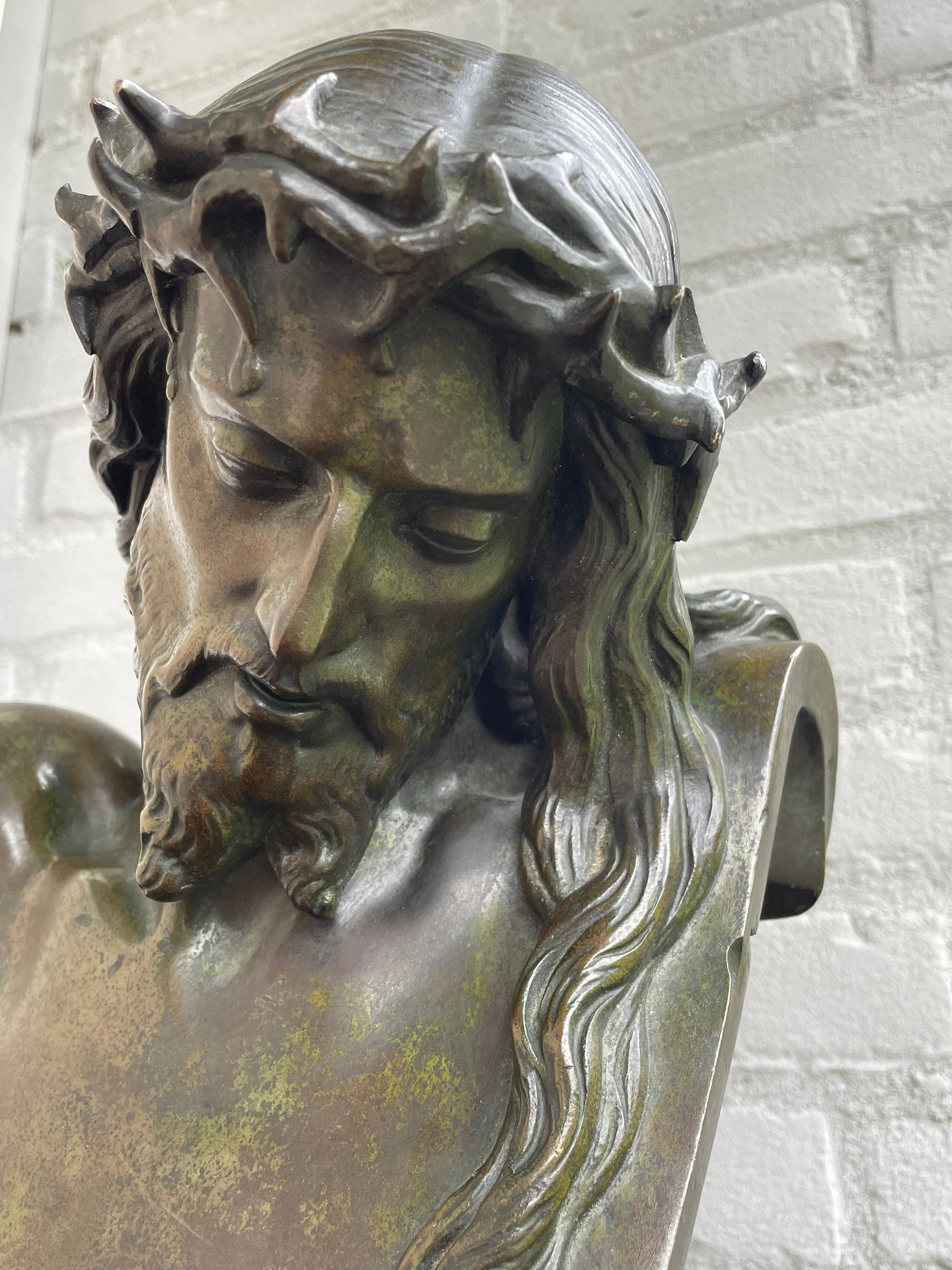 Good Size & Top Quality Bronze Bust of Christ By F. Barbedienne & J. Clésinger For Sale 5