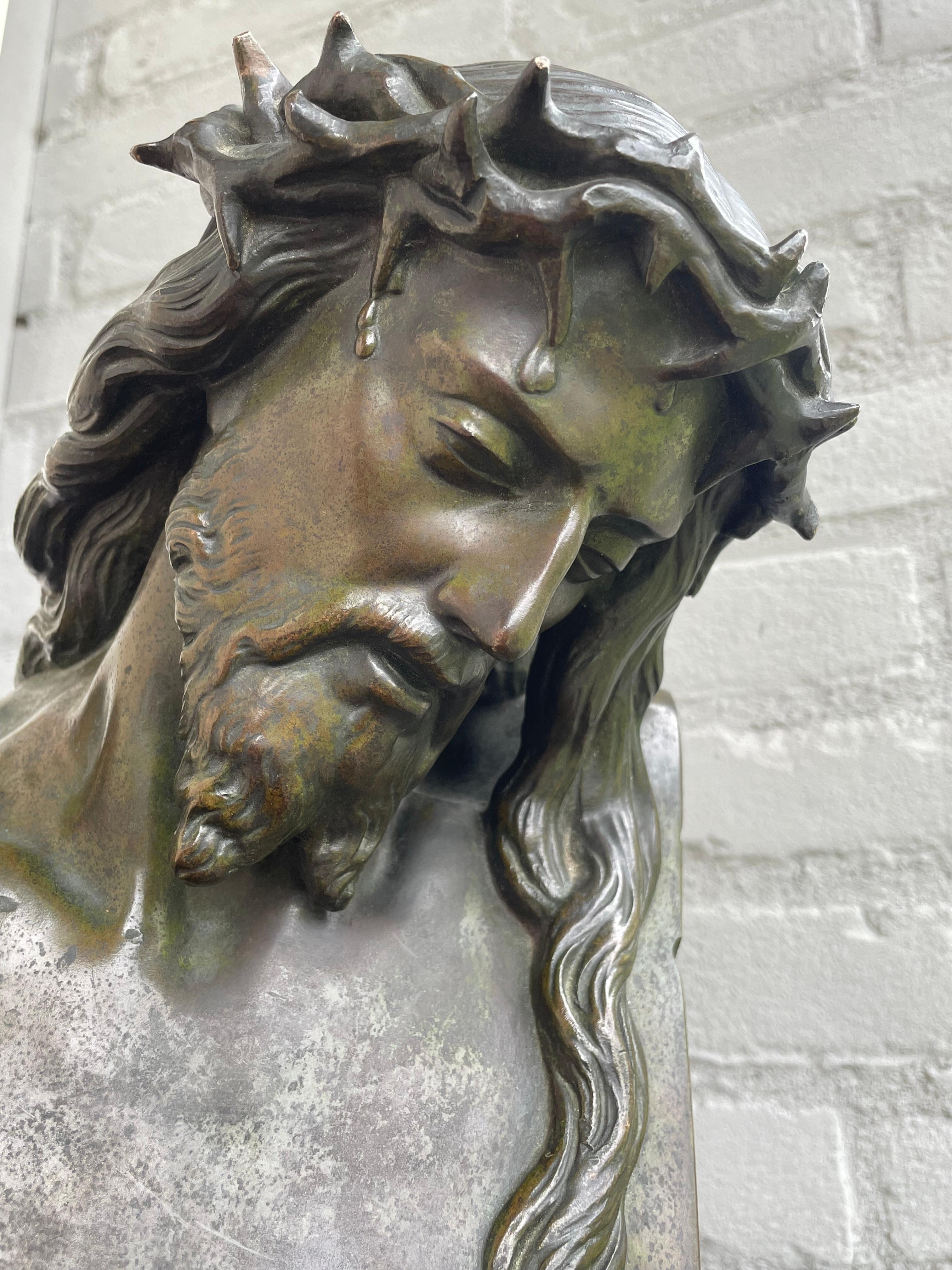 Good Size & Top Quality Bronze Bust of Christ By F. Barbedienne & J. Clésinger For Sale 6