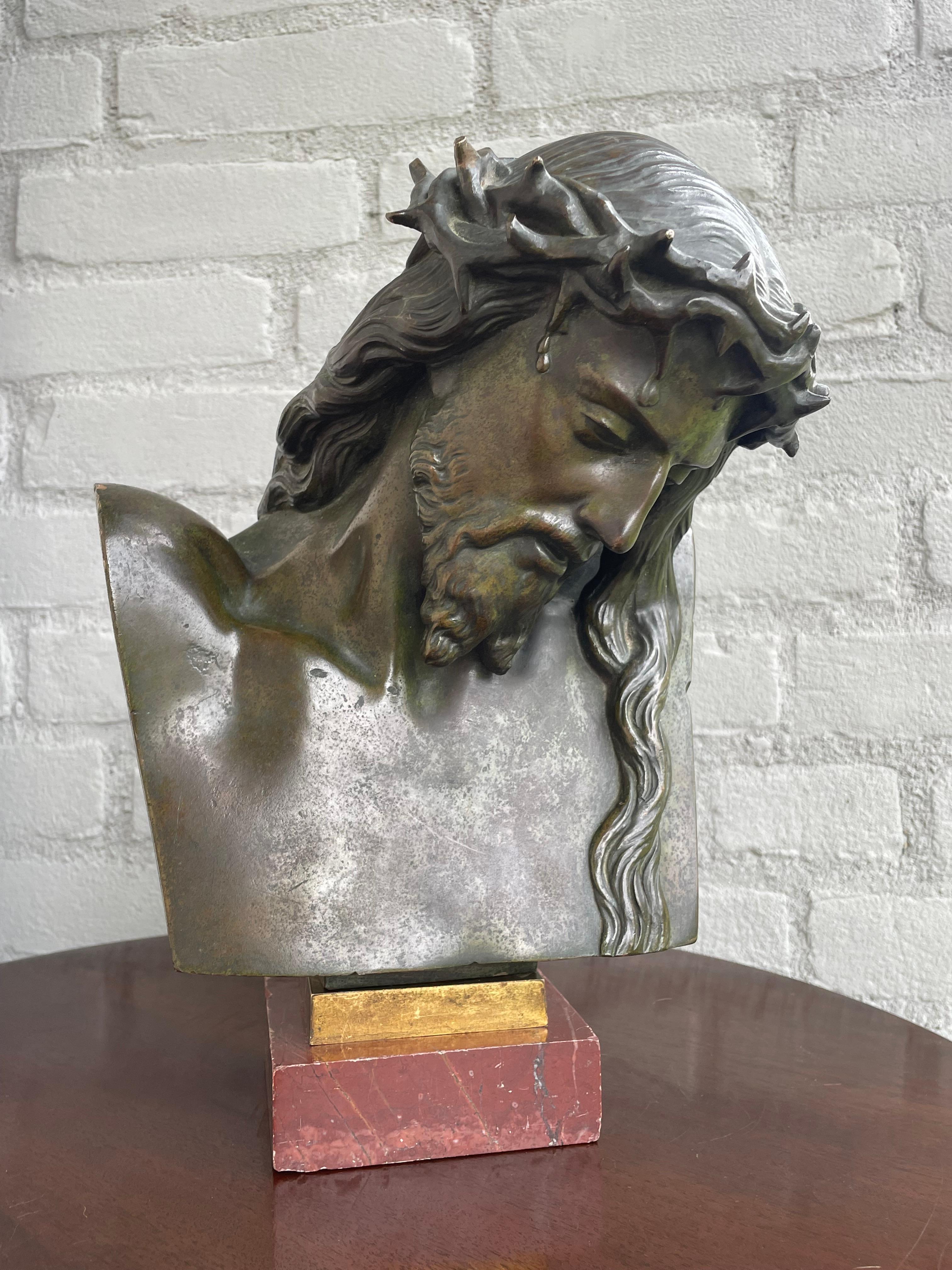 Good Size & Top Quality Bronze Bust of Christ By F. Barbedienne & J. Clésinger For Sale 7