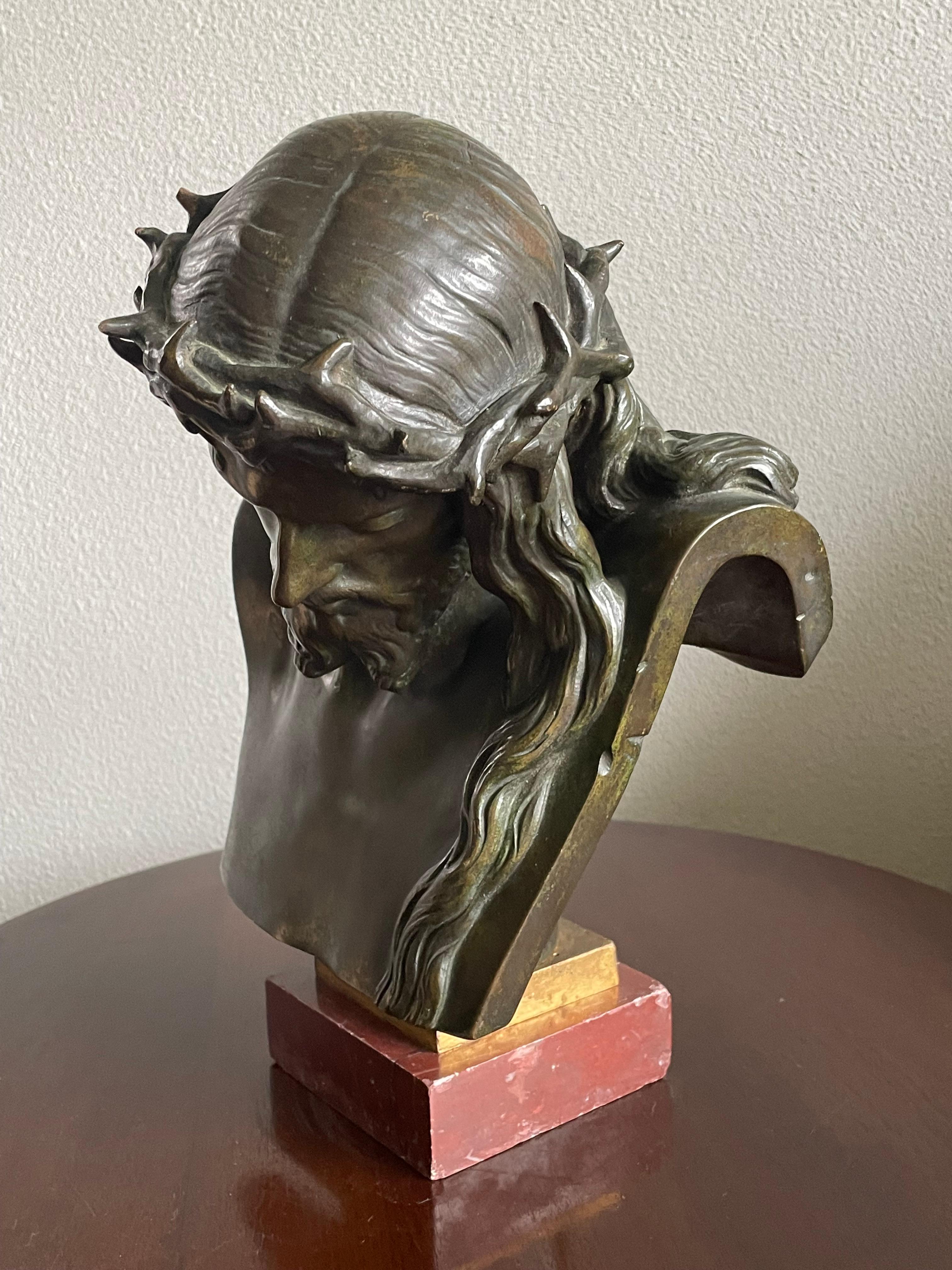 Good Size & Top Quality Bronze Bust of Christ By F. Barbedienne & J. Clésinger For Sale 9