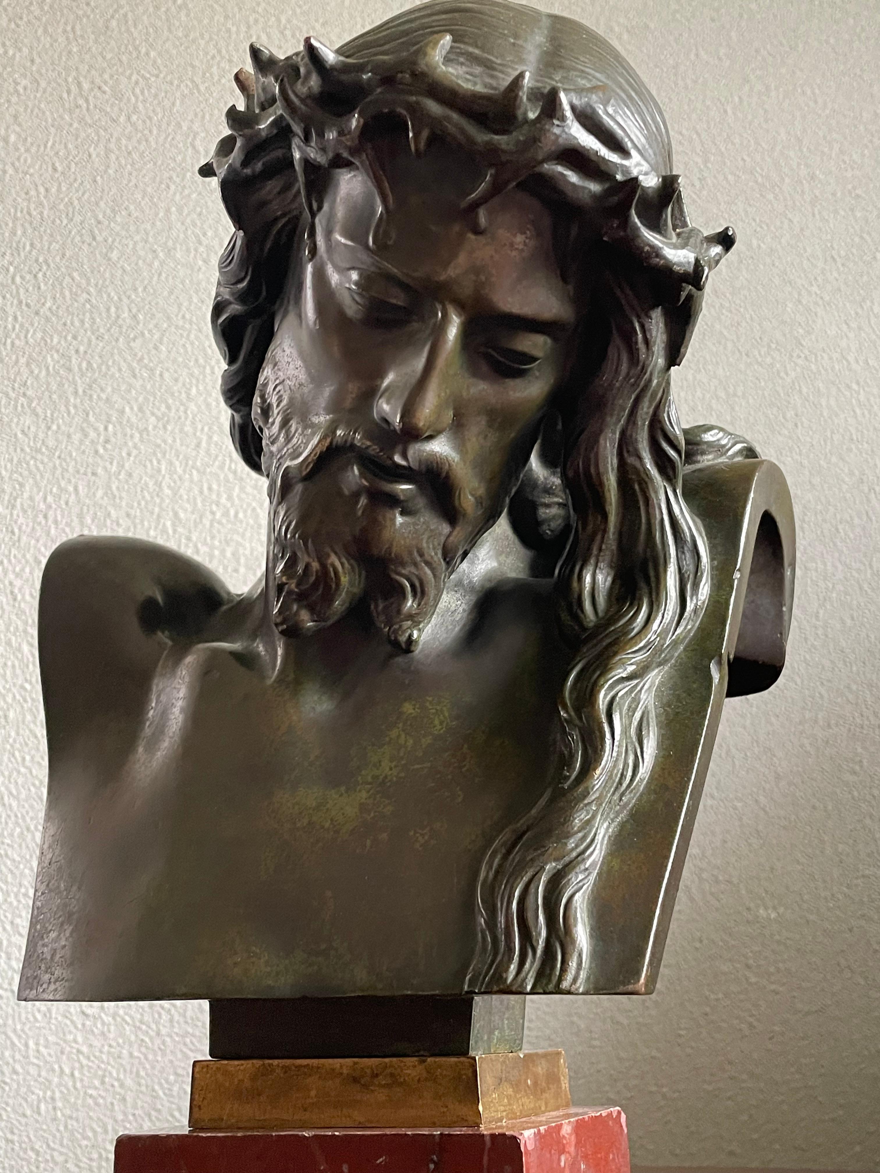 Good Size & Top Quality Bronze Bust of Christ By F. Barbedienne & J. Clésinger For Sale 11