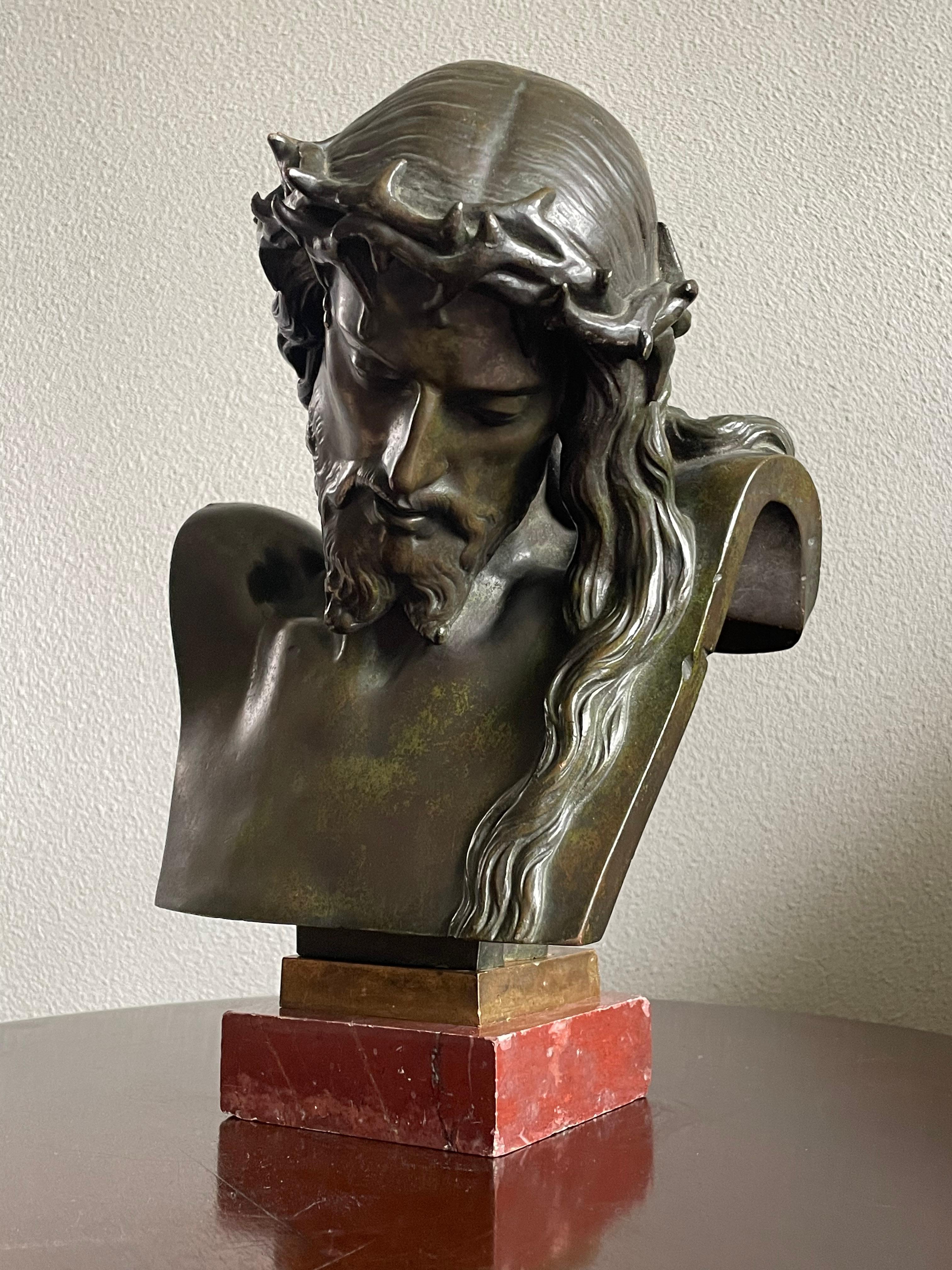 Good Size & Top Quality Bronze Bust of Christ By F. Barbedienne & J. Clésinger For Sale 12