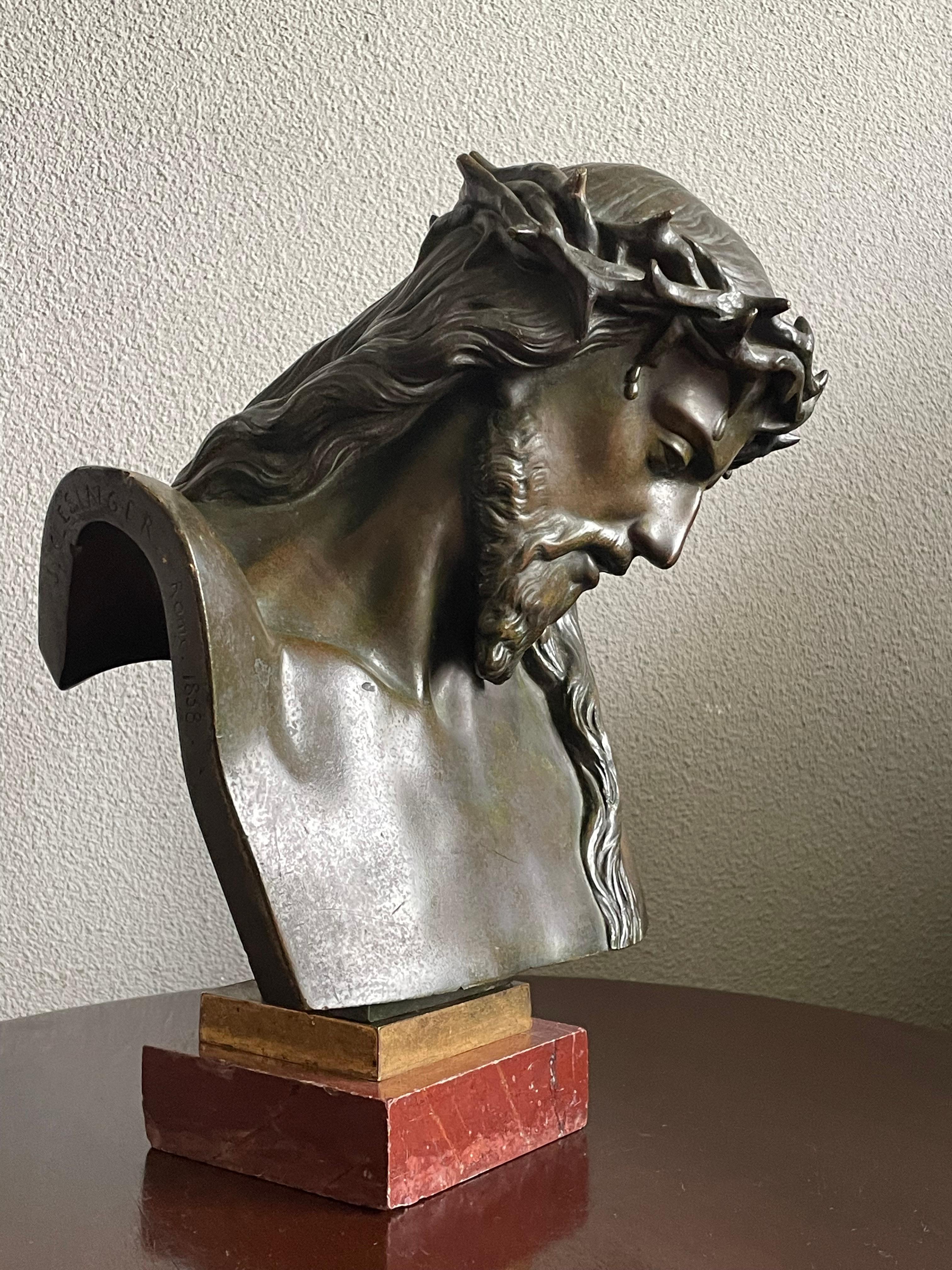 Renaissance Revival Good Size & Top Quality Bronze Bust of Christ By F. Barbedienne & J. Clésinger For Sale