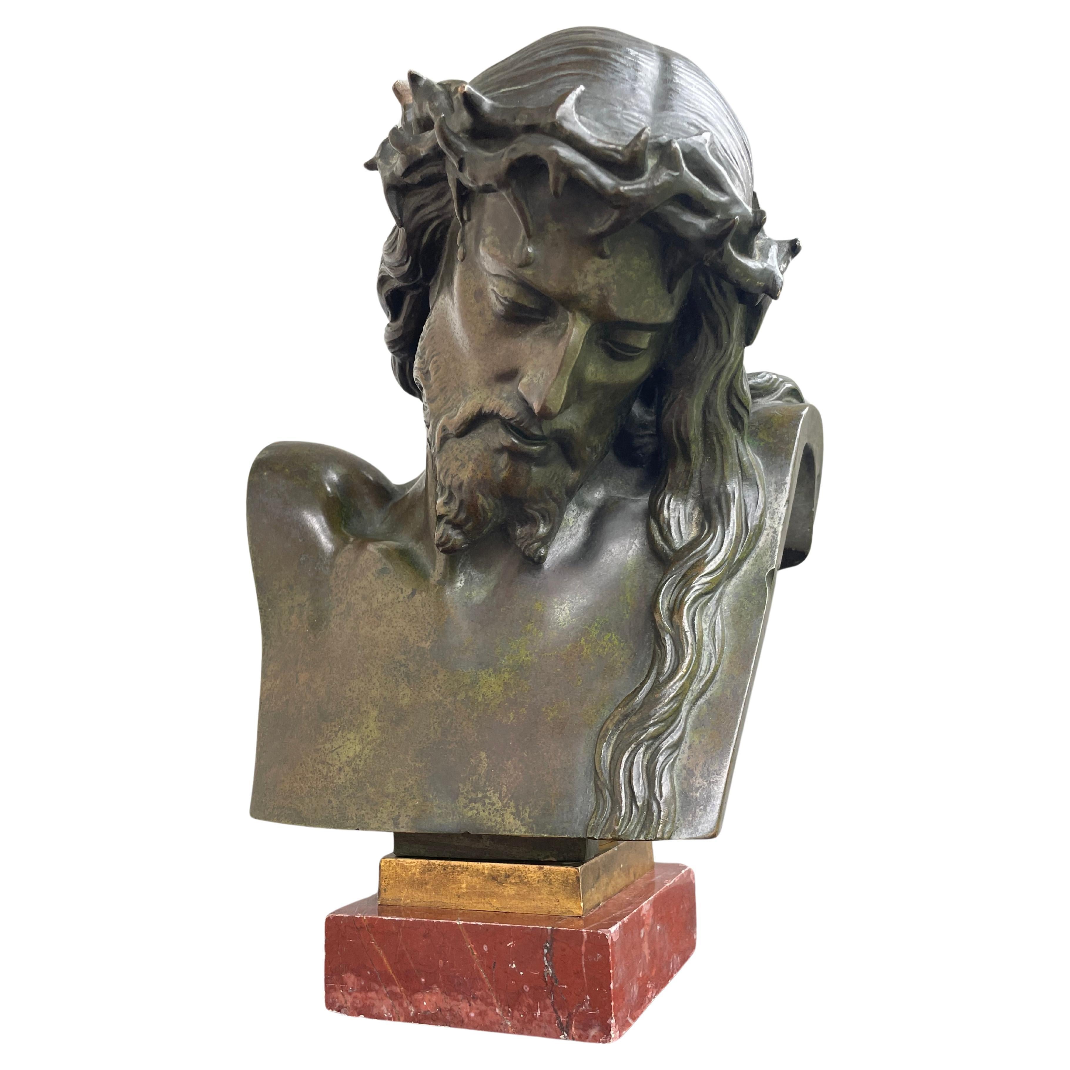 Good Size & Top Quality Bronze Bust of Christ By F. Barbedienne & J. Clésinger For Sale