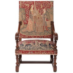 Antique Good Tapestry Upholstered Walnut Louis XIV Armchair