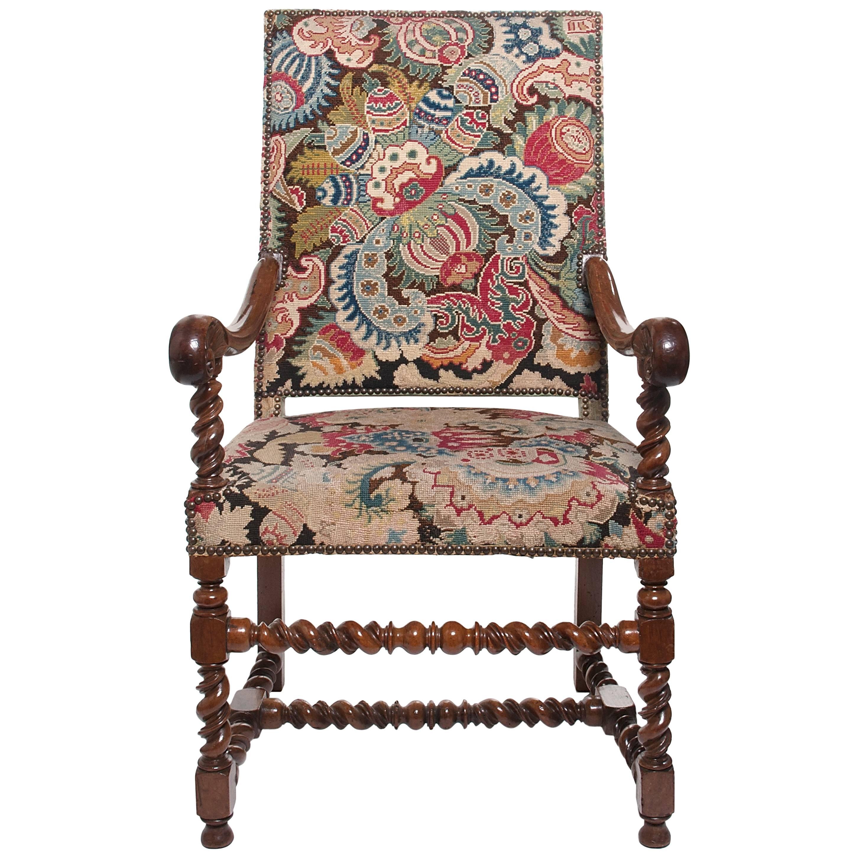 Good Walnut Needlepoint Louis XVII Armchair For Sale