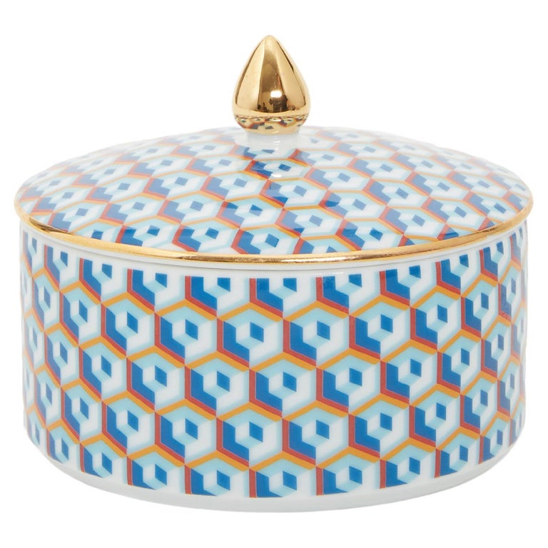Goodie Jar, Cubi Blu Print 100% Porcelain by La DoubleJ, Made in Italy For Sale