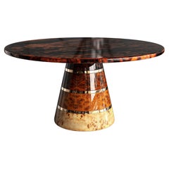 "Goodwood" Round Table with Unique Woods and Bronze Details, Handmade, Istanbul