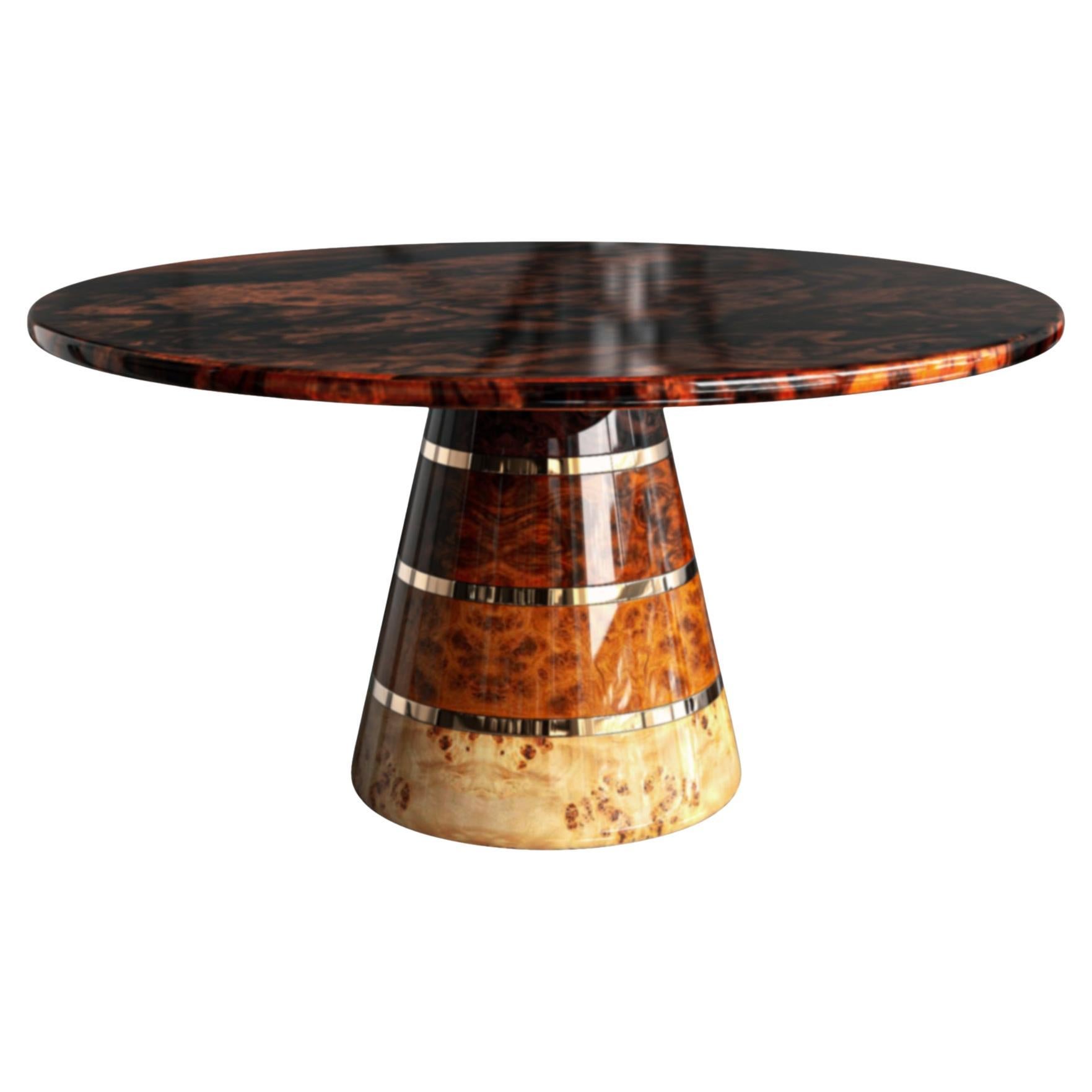 Mesa Redonda "Goodwood" con Maderas Únicas y Detalles de Bronce, Hecha a Mano, Estambul