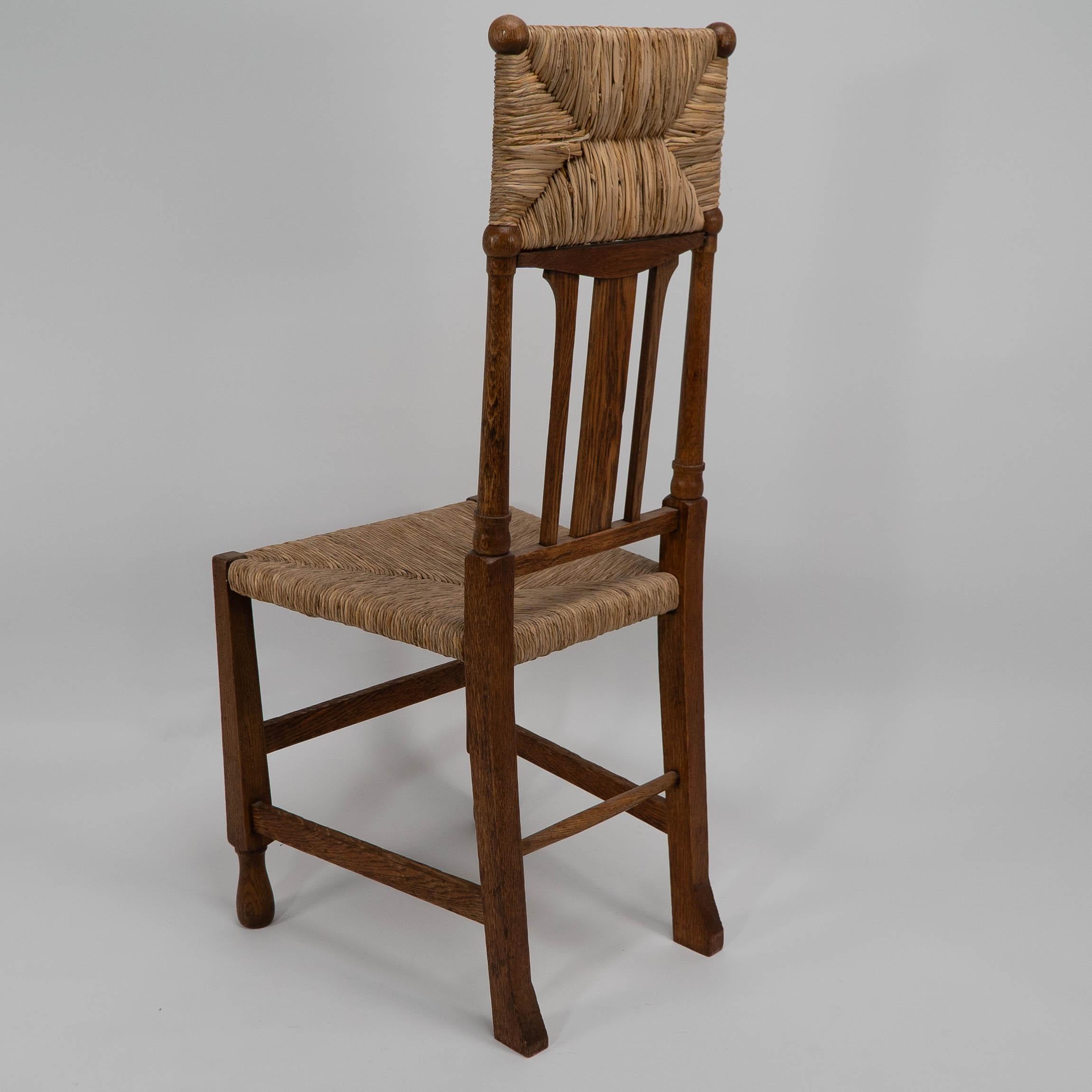 Goodyers of Regent St. George Walton style. An Arts & Crafts inlaid rush seat For Sale 1