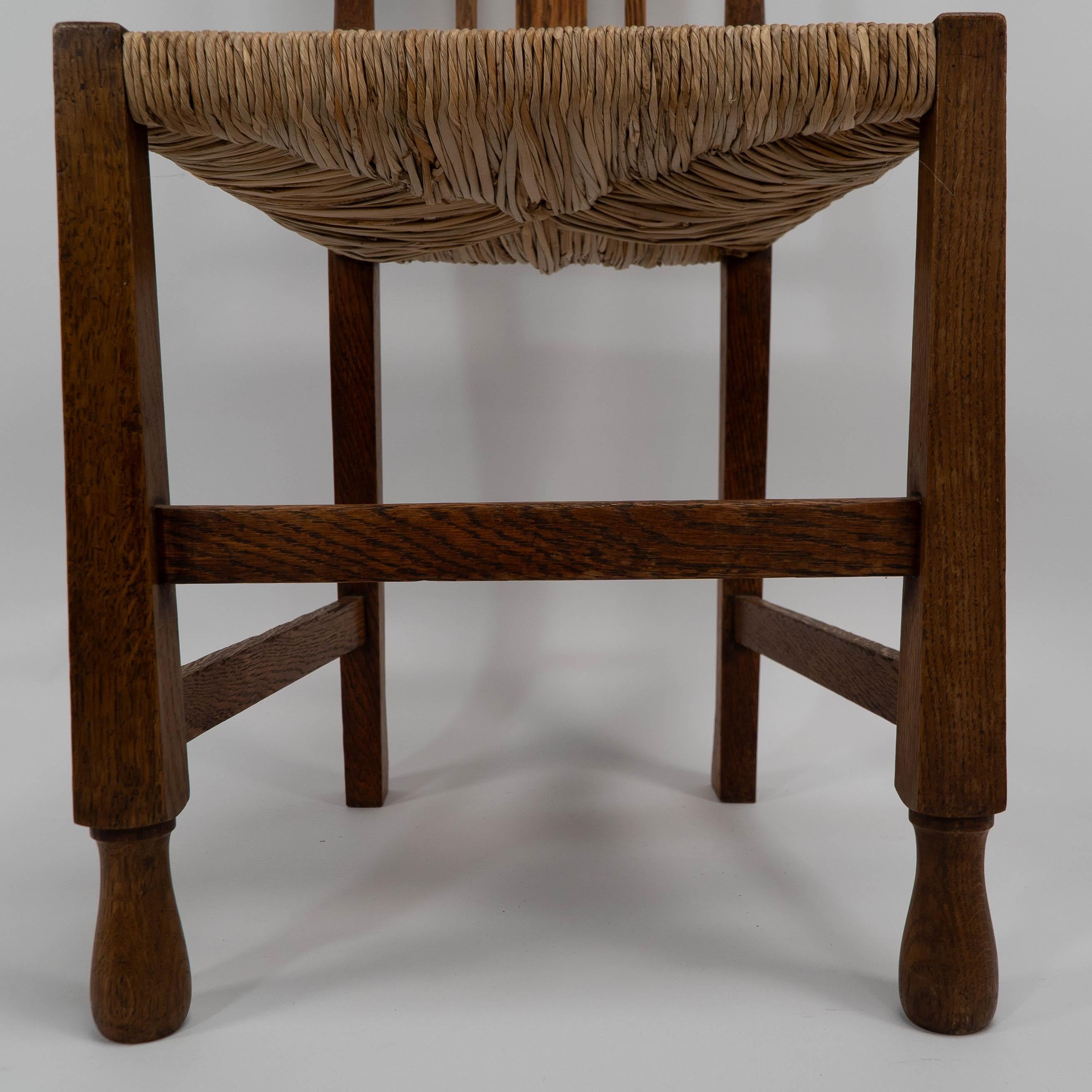 20th Century Goodyers of Regent St. George Walton style. An Arts & Crafts inlaid rush seat For Sale