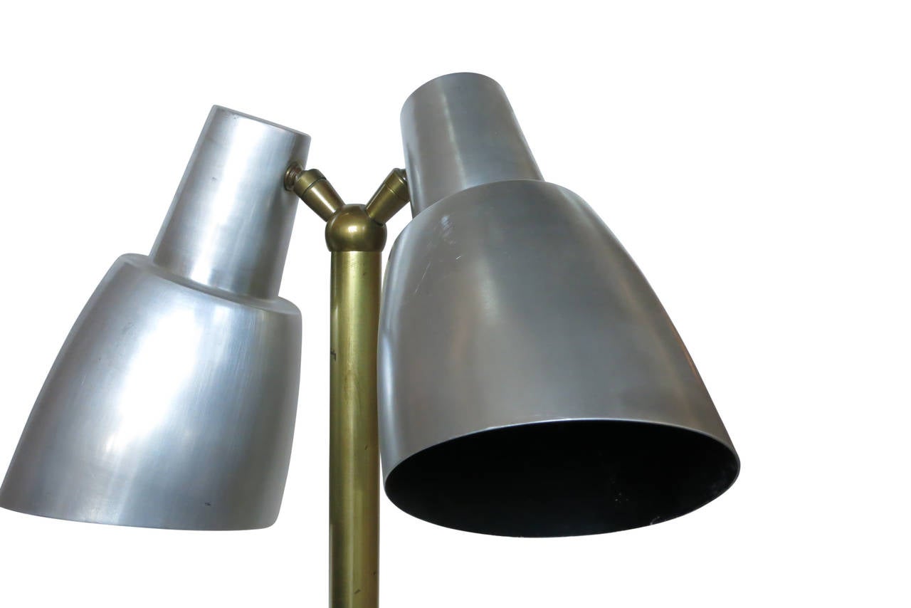 Polished Googie Brass and Aluminum Dual Desk Lamp