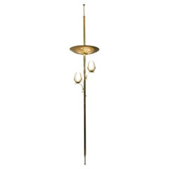 Googie Brass Triple Light Floor to Ceiling Tension Pole Lamp